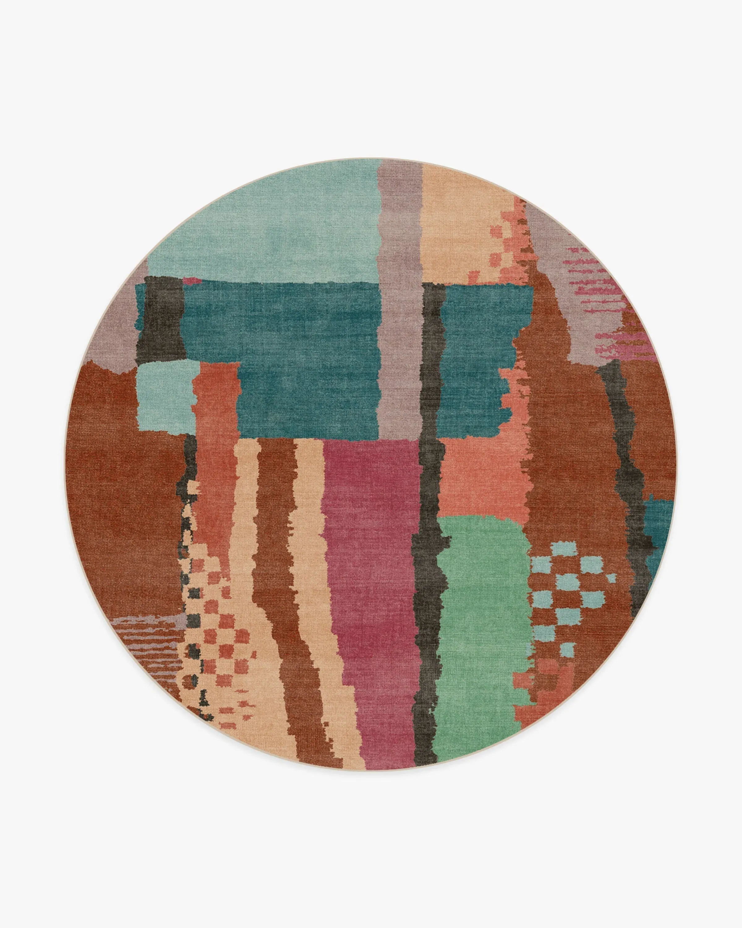 Round Area Rug Machine Washable - Multicolour