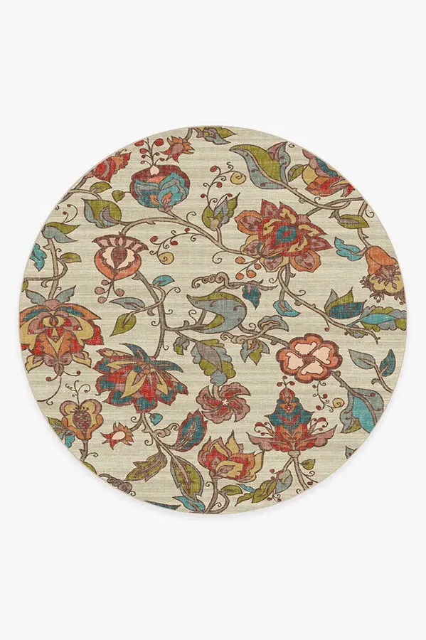 Round Area Rug Machine Washable - Natural