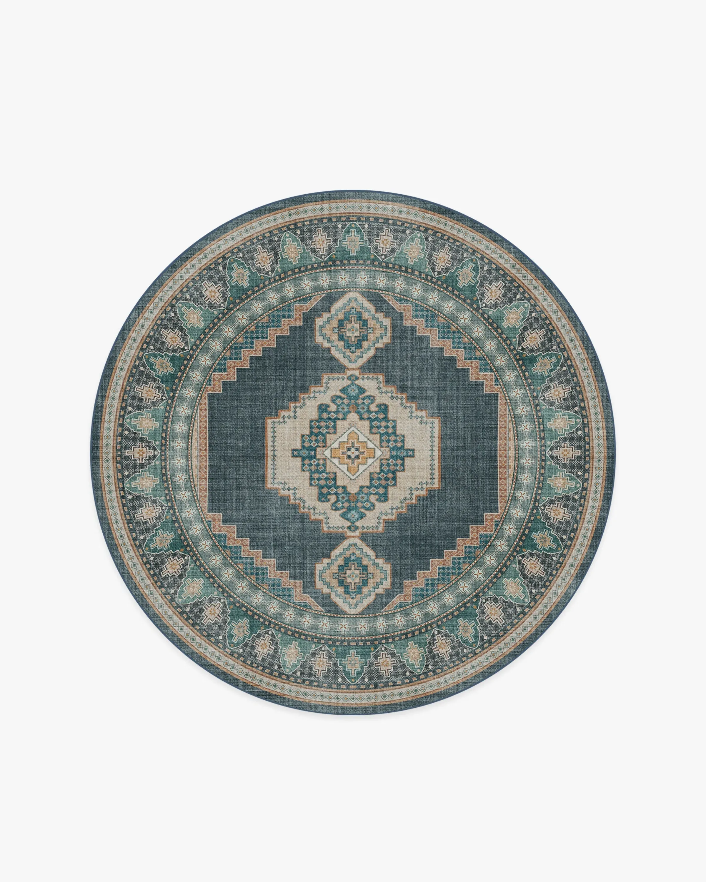 Round Area Rug Machine Washable - Navy