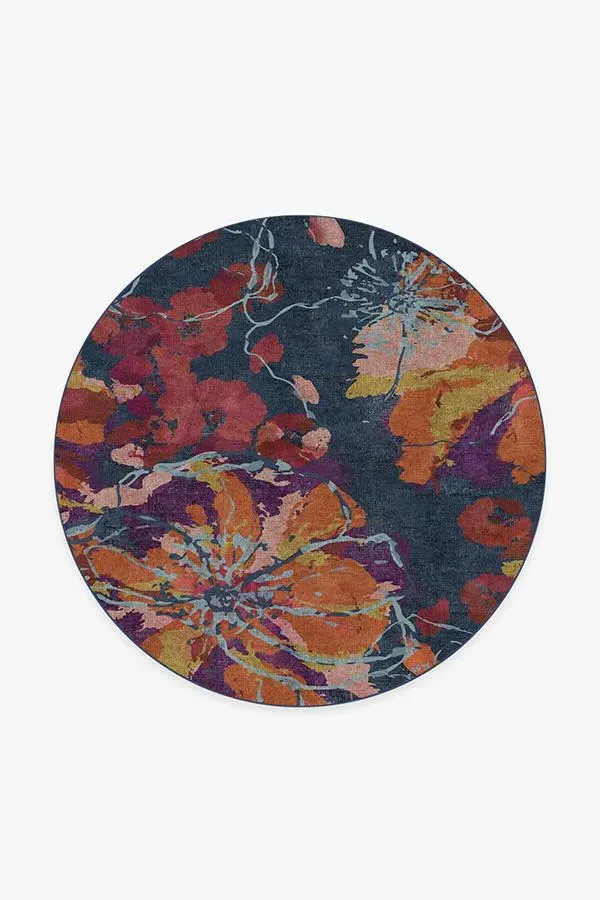 Round Area Rug Machine Washable - Navy