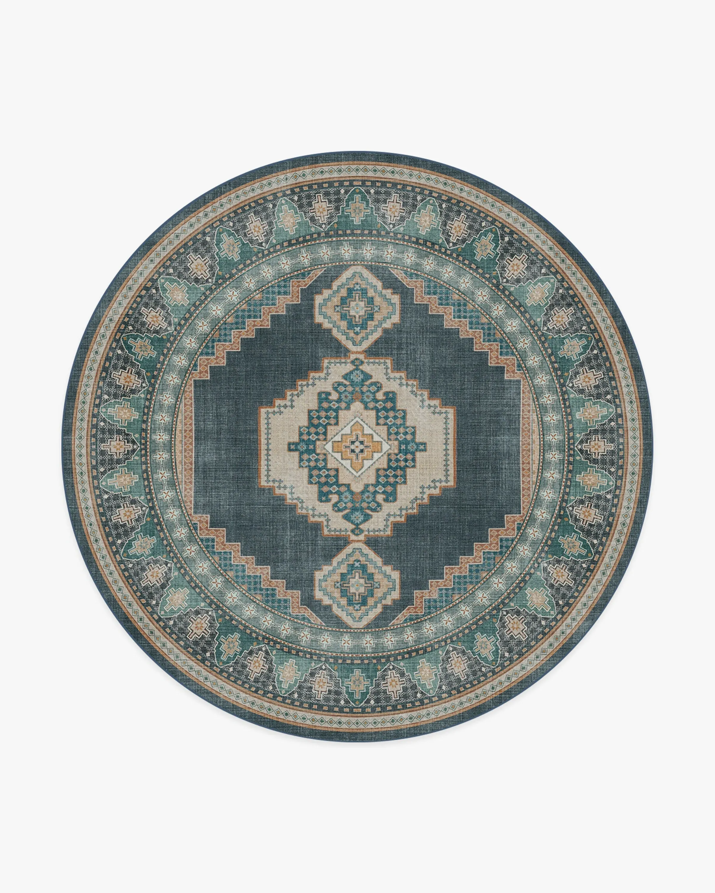 Round Area Rug Machine Washable - Navy