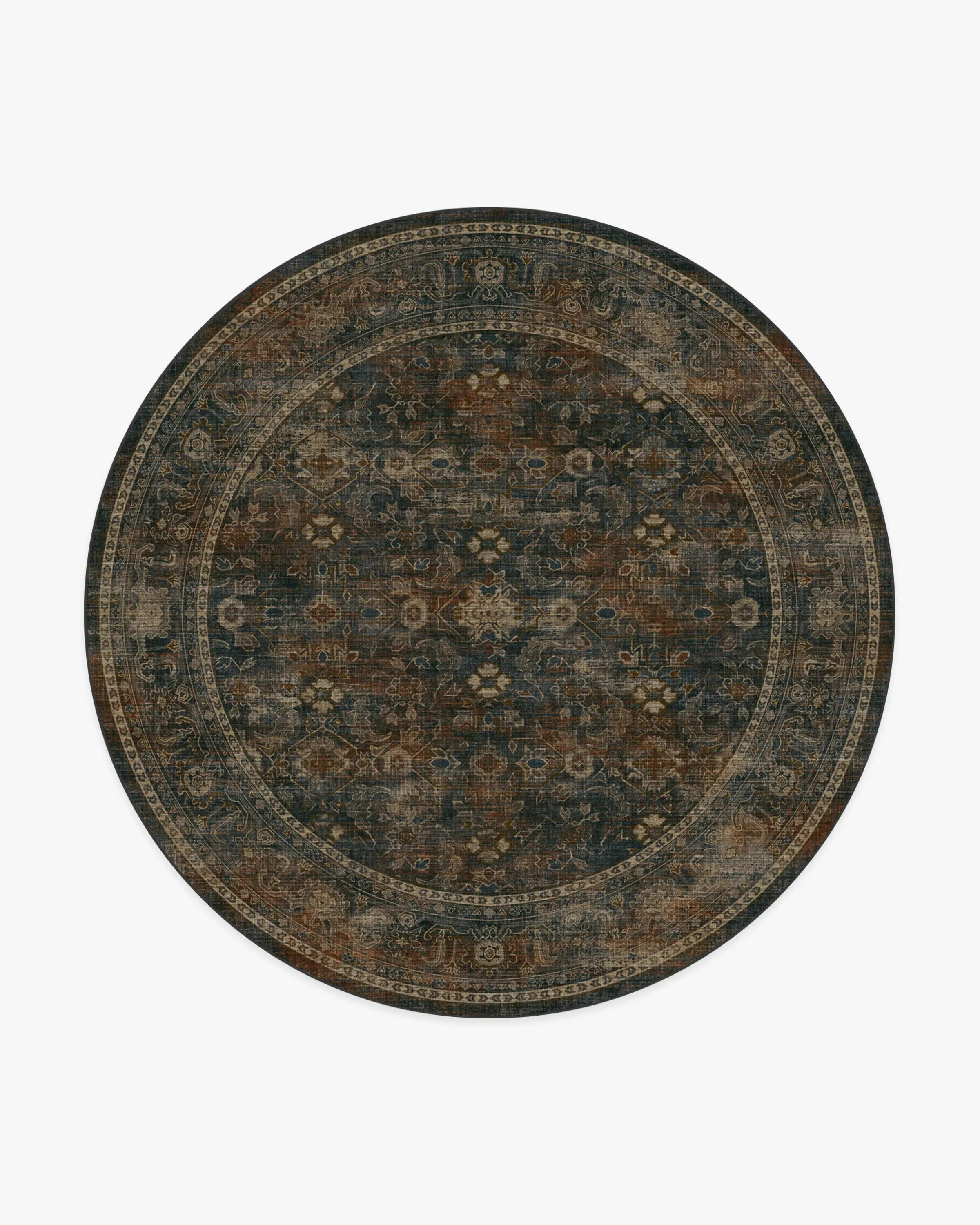 Round Area Rug Machine Washable - Navy