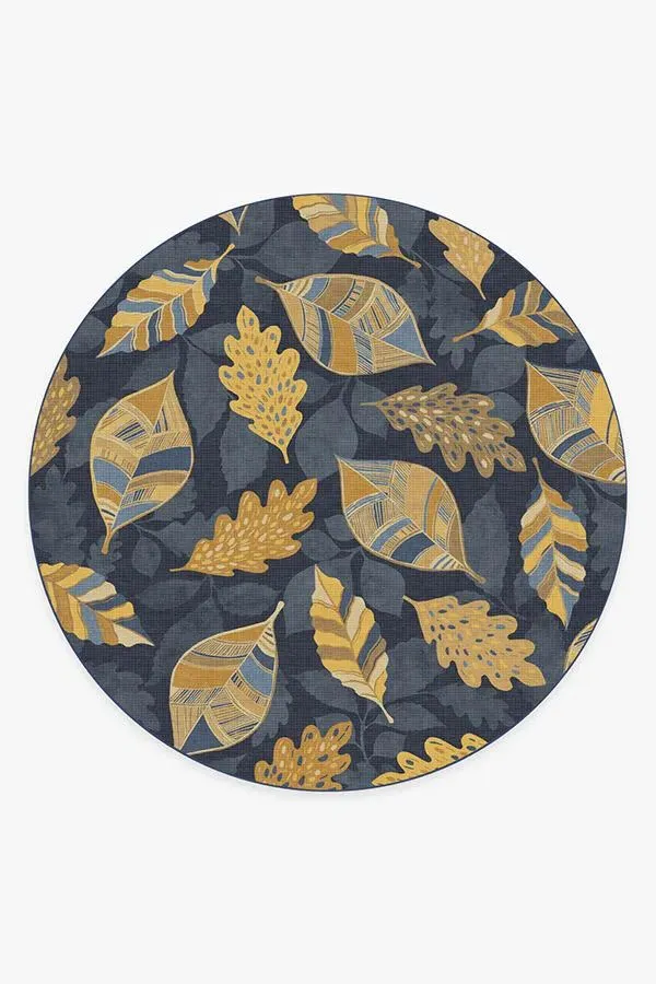 Round Area Rug Machine Washable - Navy, Chenille