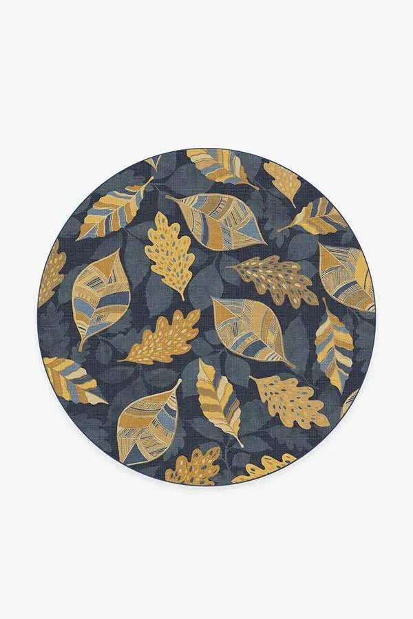 Round Area Rug Machine Washable - Navy, Chenille