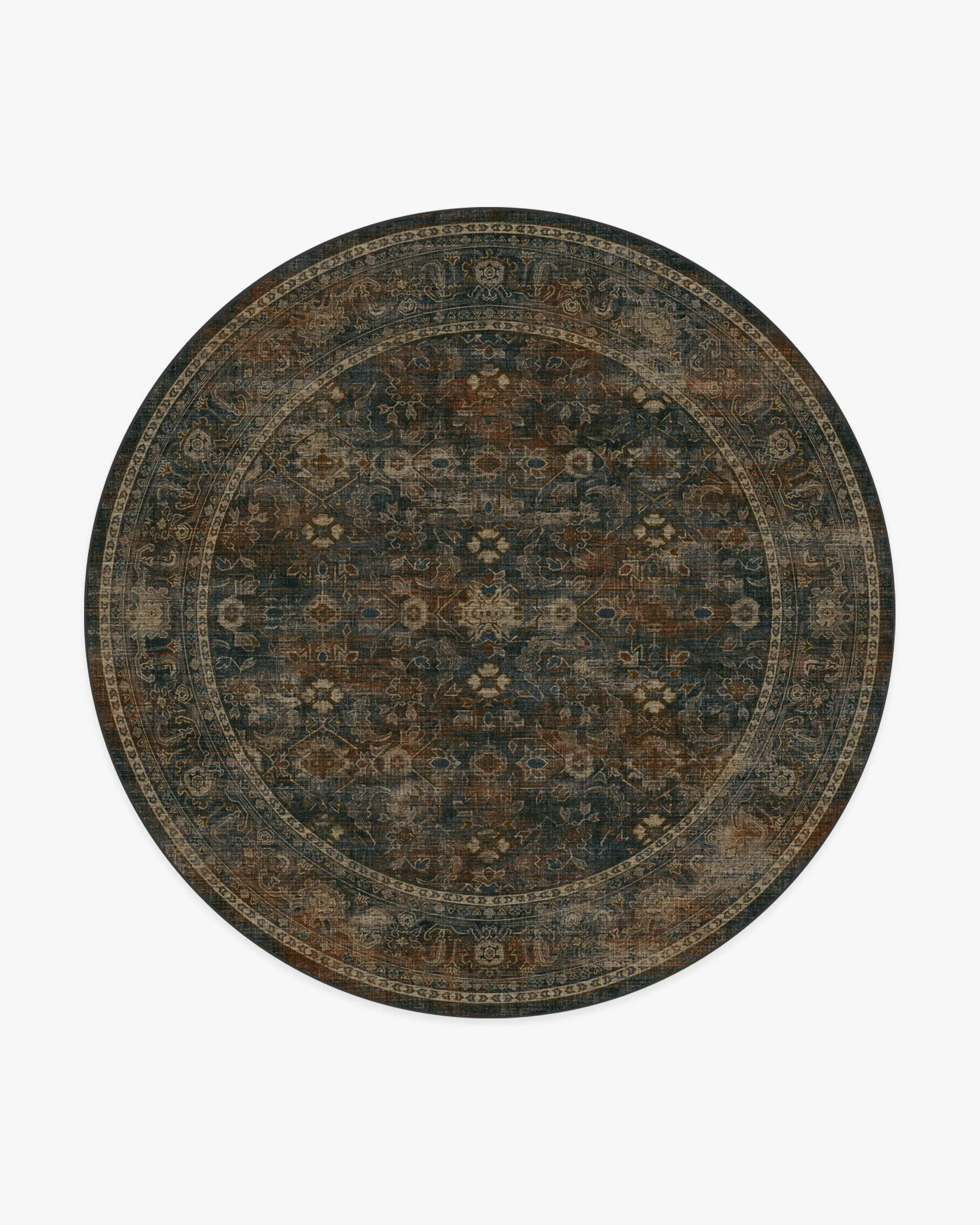 Round Area Rug Machine Washable - Navy, Fabric