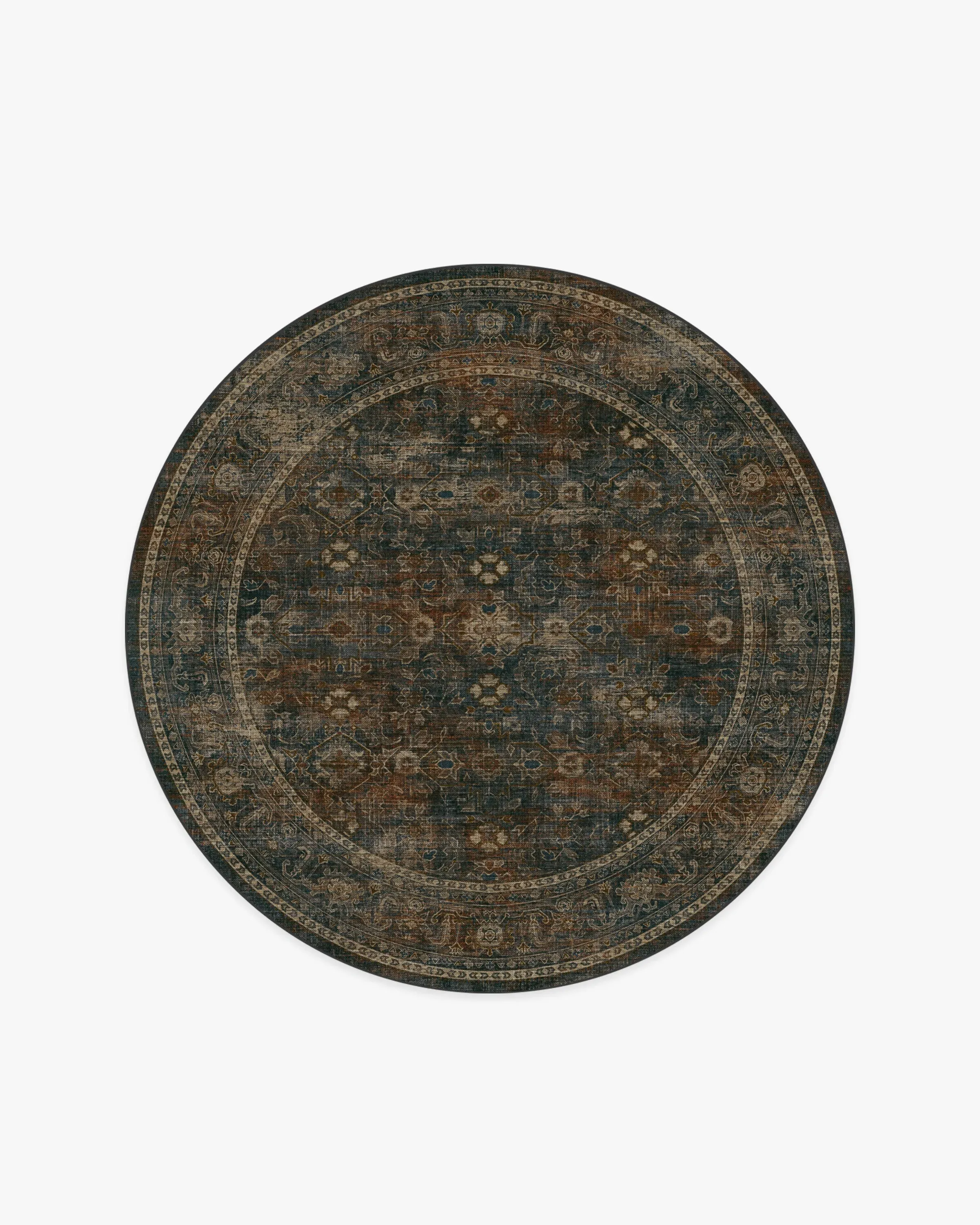 Round Area Rug Machine Washable - Navy, Fabric