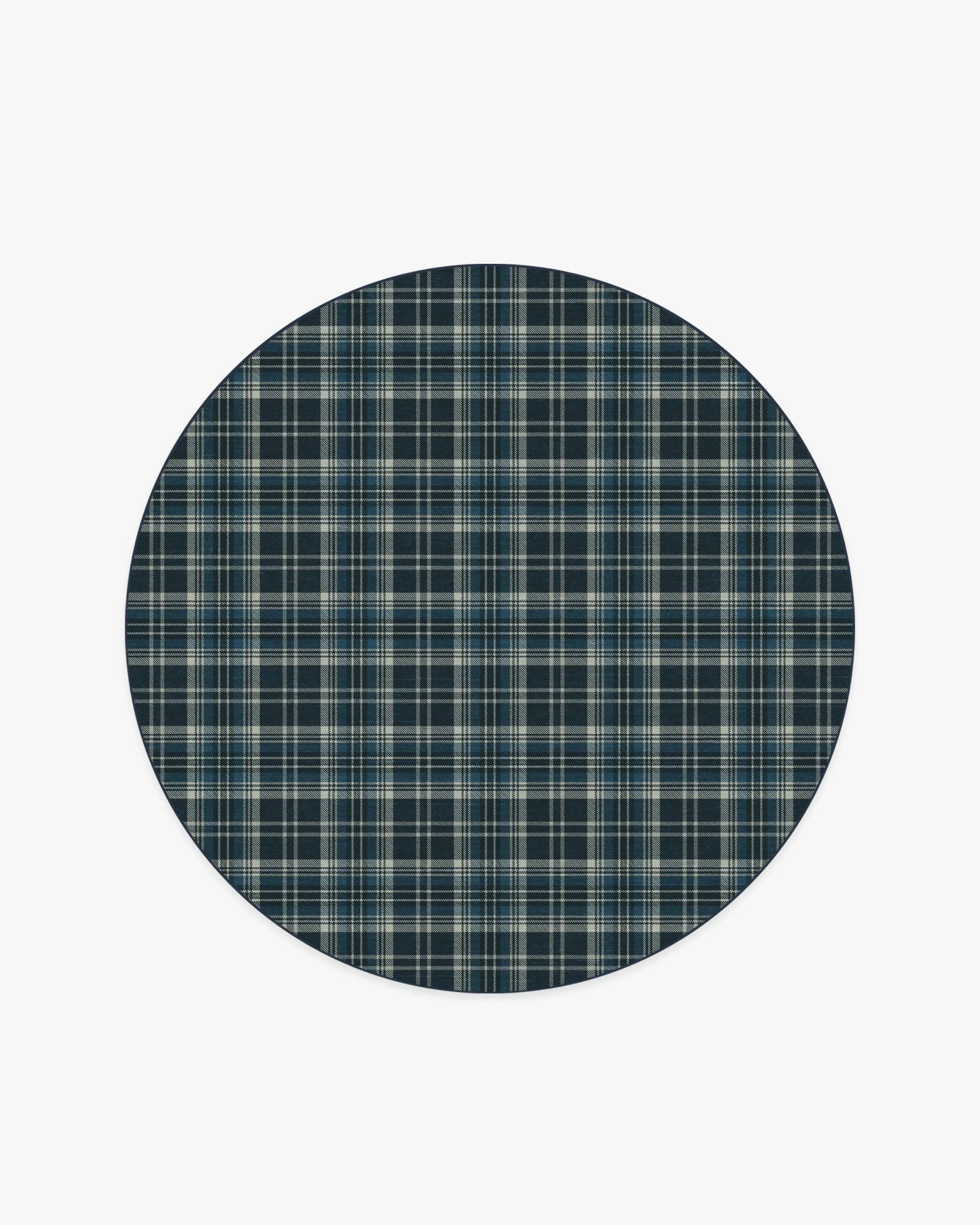 Round Area Rug Machine Washable - Navy Tartan