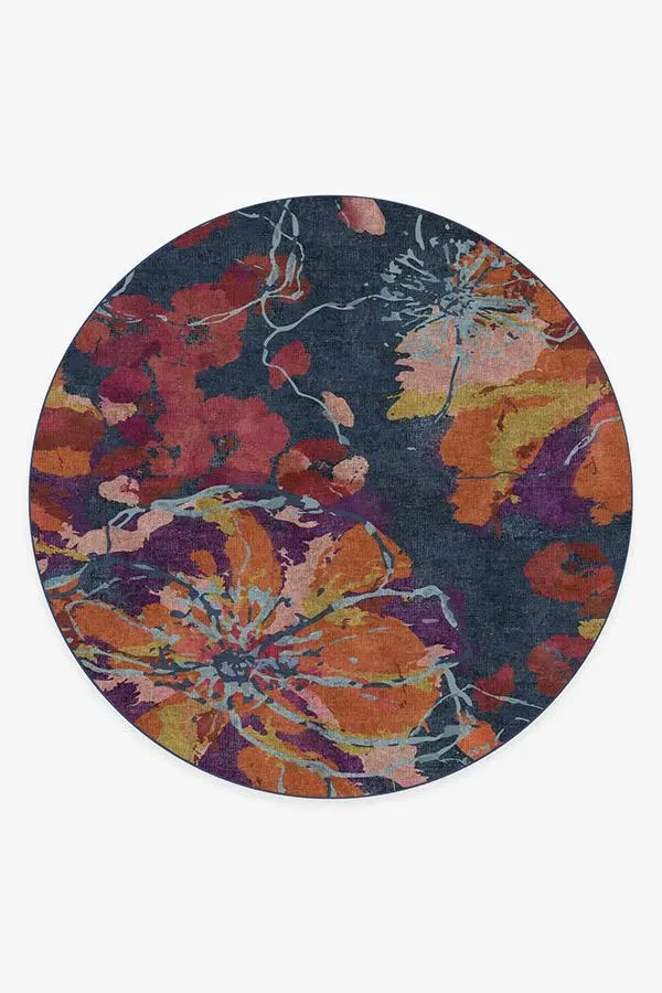 Round Area Rug Machine Washable - Navy