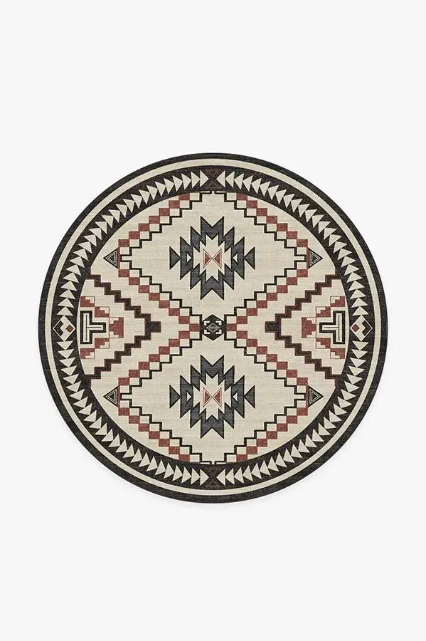 Round Area Rug Machine Washable - Neutral