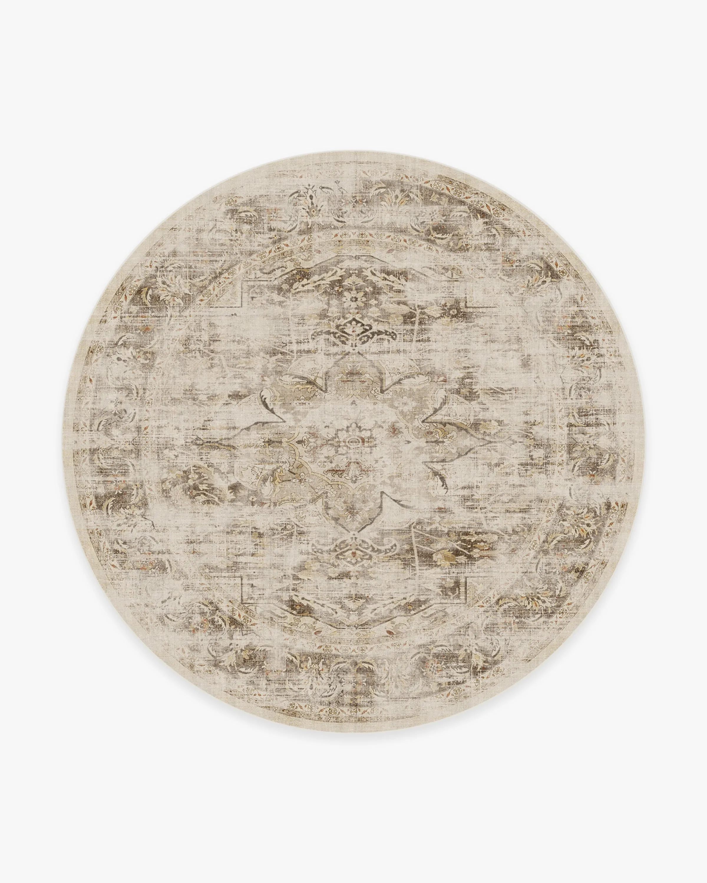 Round Area Rug Machine Washable - Neutral