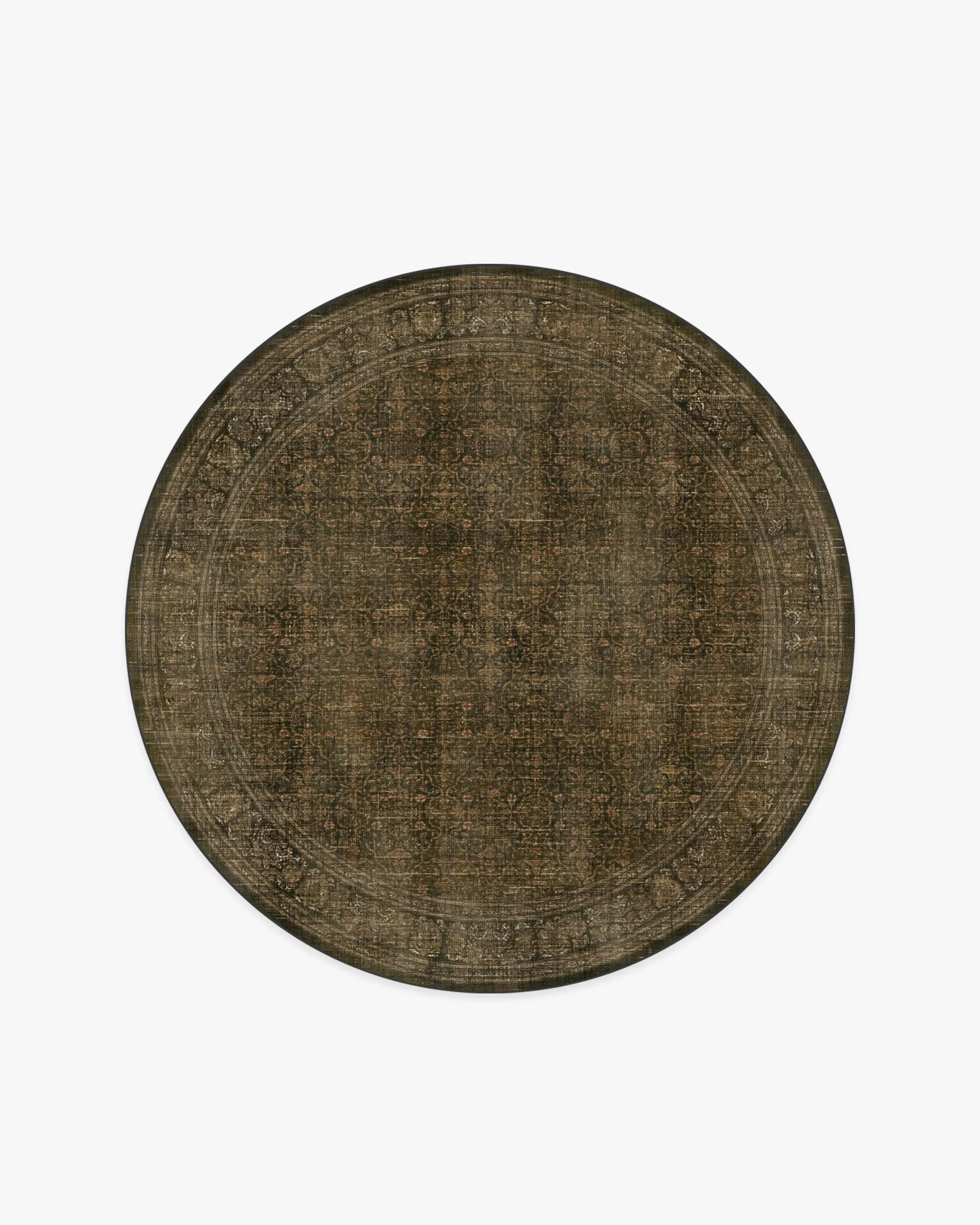 Round Area Rug Machine Washable - Olive, Gold