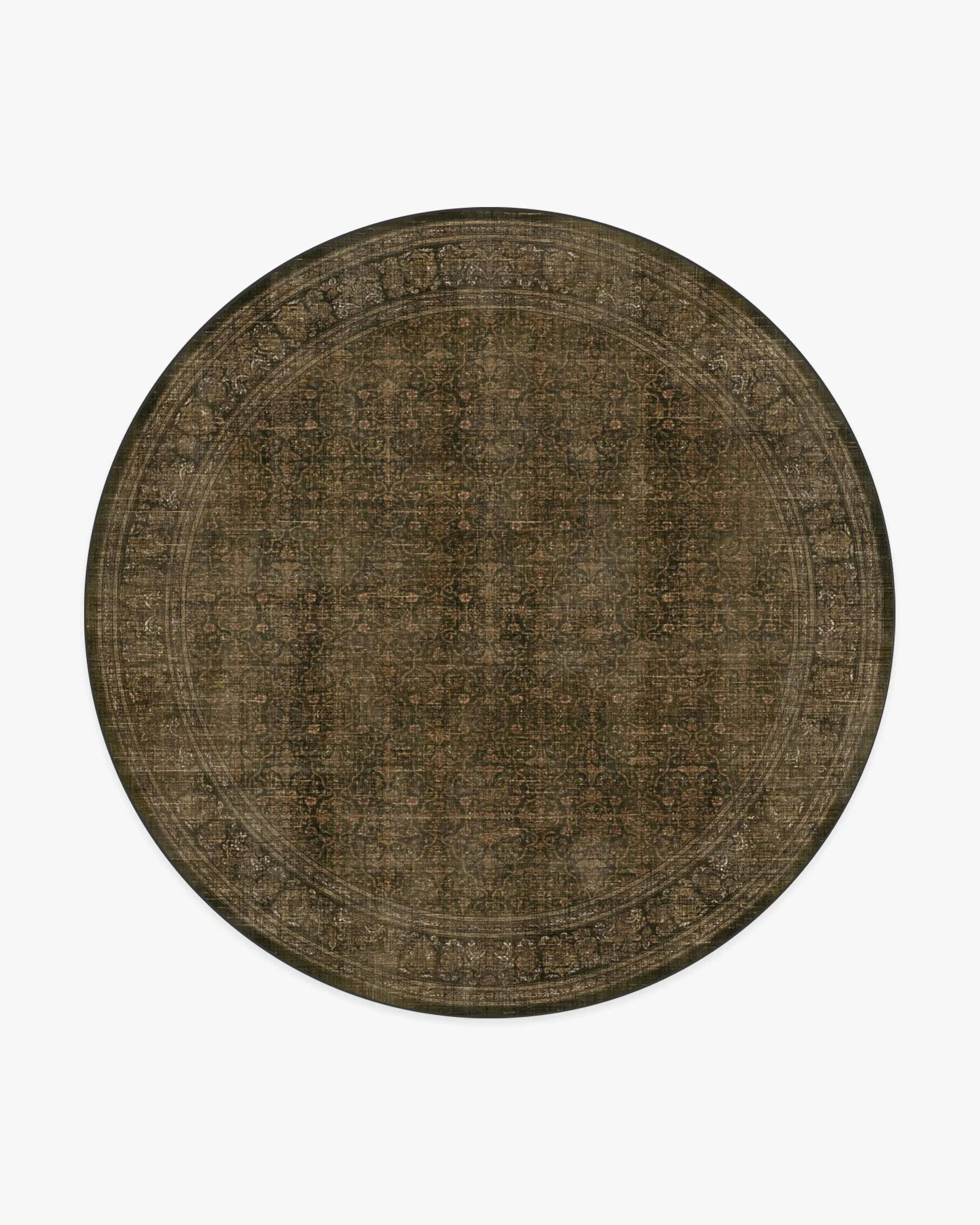 Round Area Rug Machine Washable - Olive, Gold