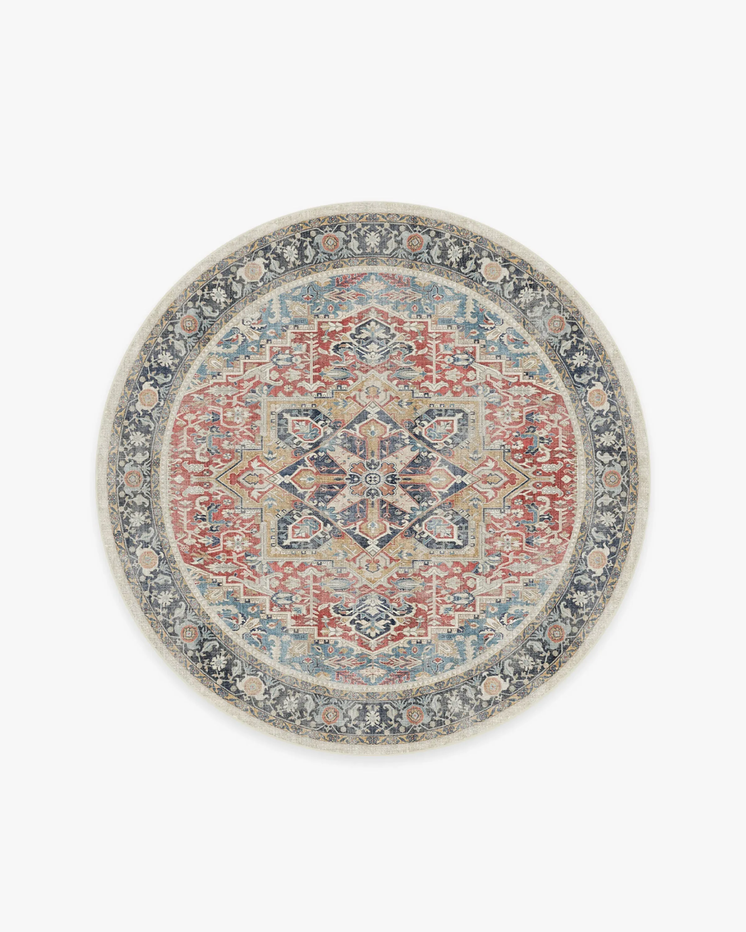 Round Area Rug Machine Washable - Red