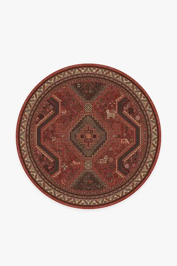 Round Area Rug Machine Washable - Red