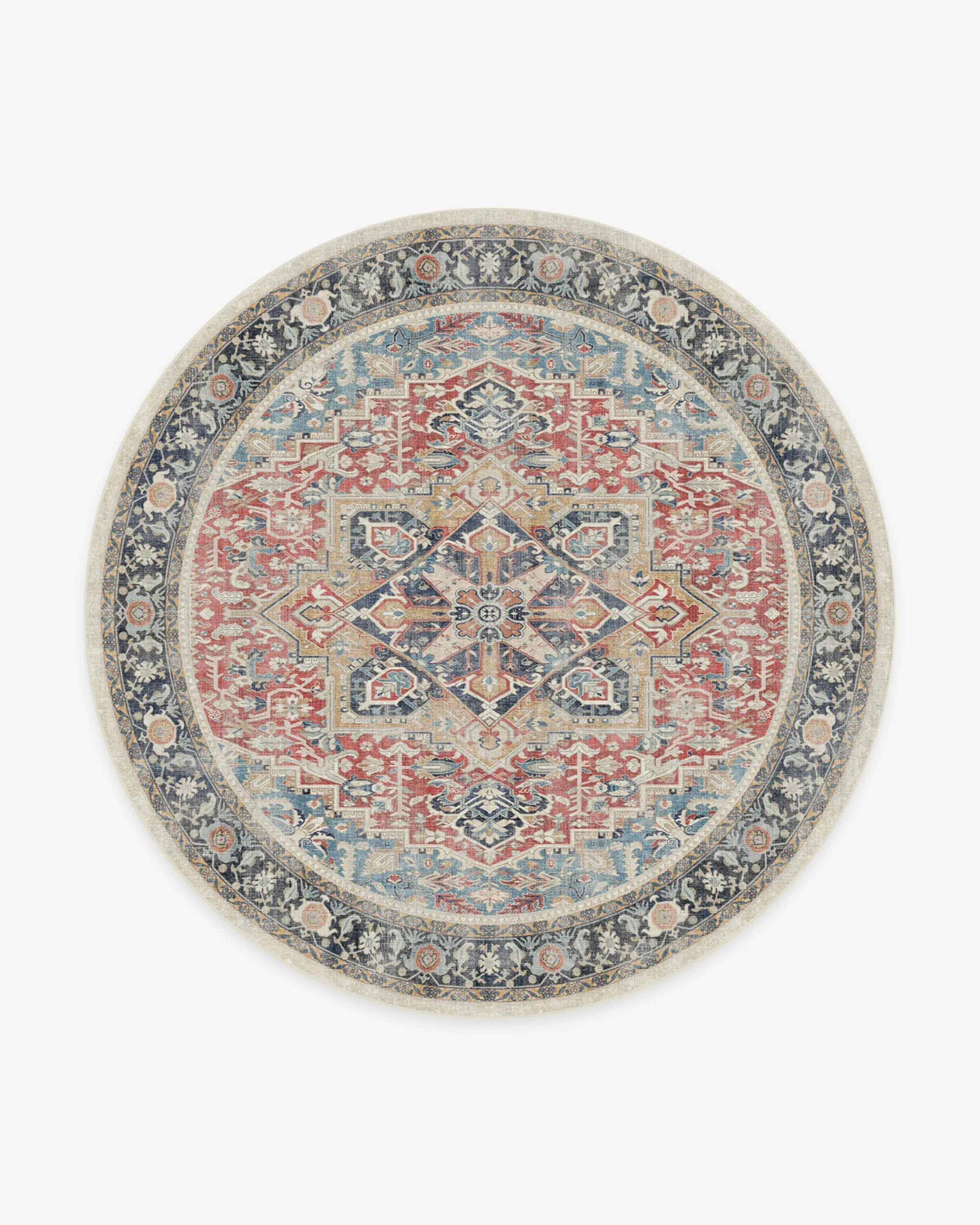 Round Area Rug Machine Washable - Red