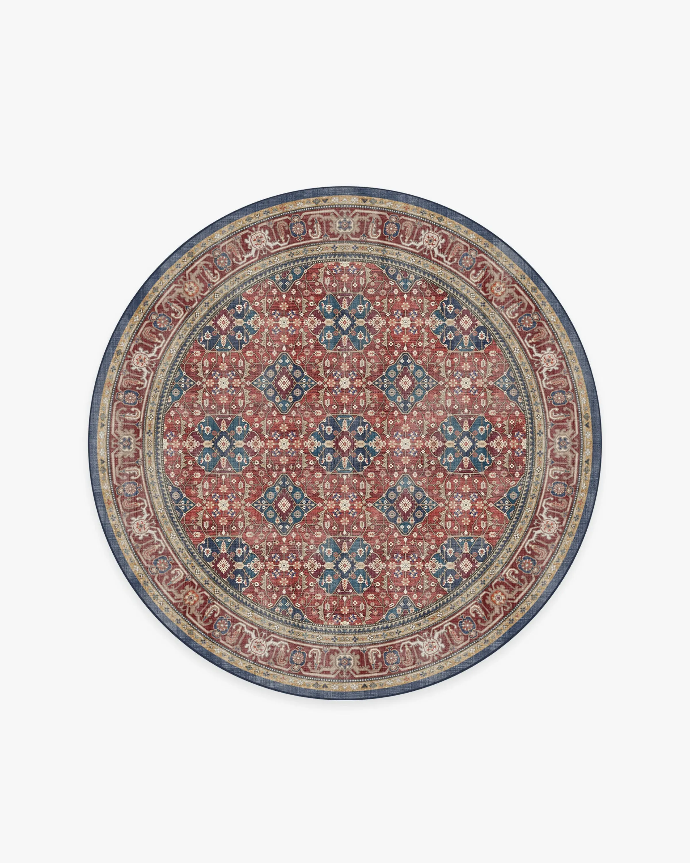 Round Area Rug Machine Washable - Red