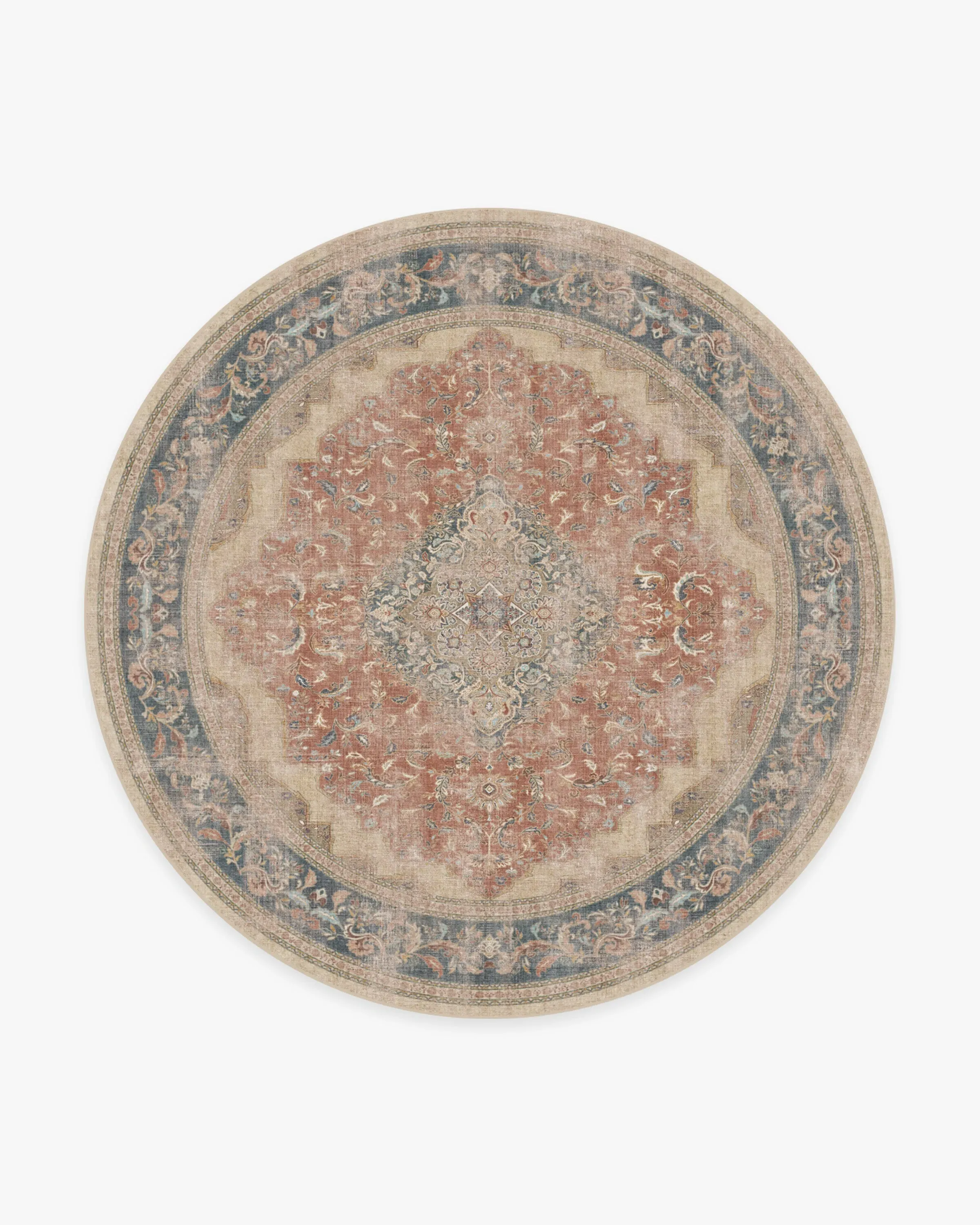 Round Area Rug Machine Washable - Red, Chenille