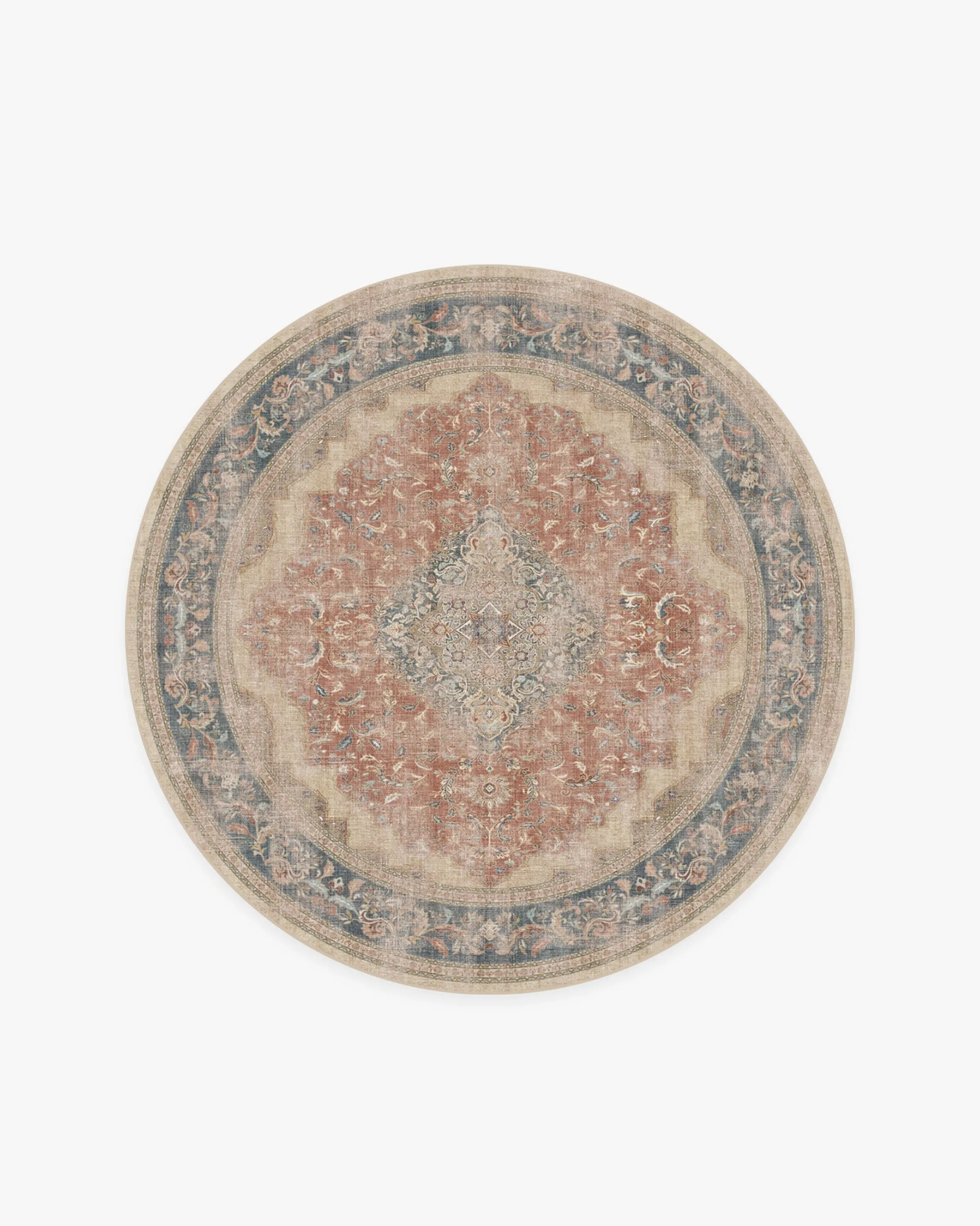 Round Area Rug Machine Washable - Red, Chenille