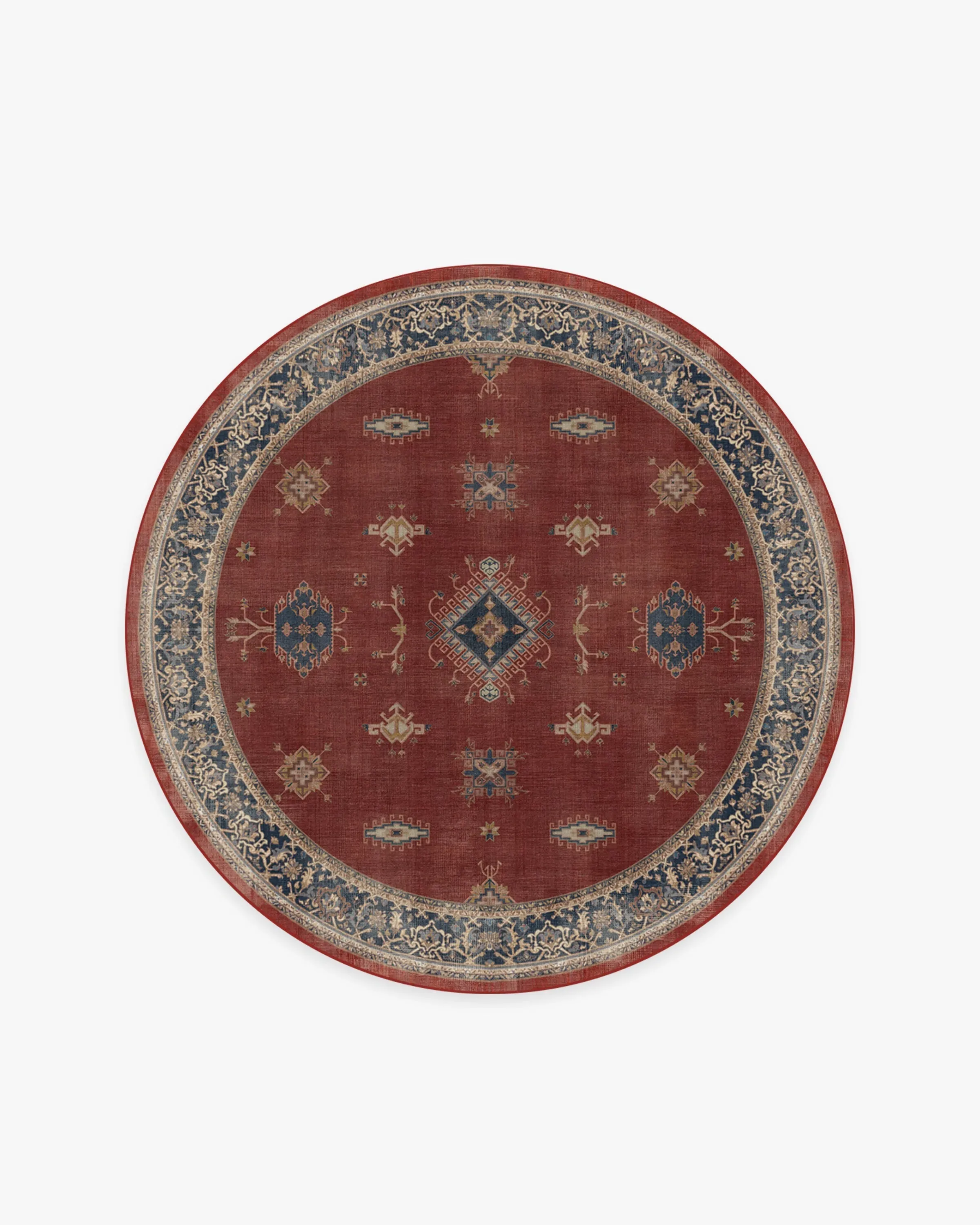 Round Area Rug Machine Washable - Red, Flatwoven