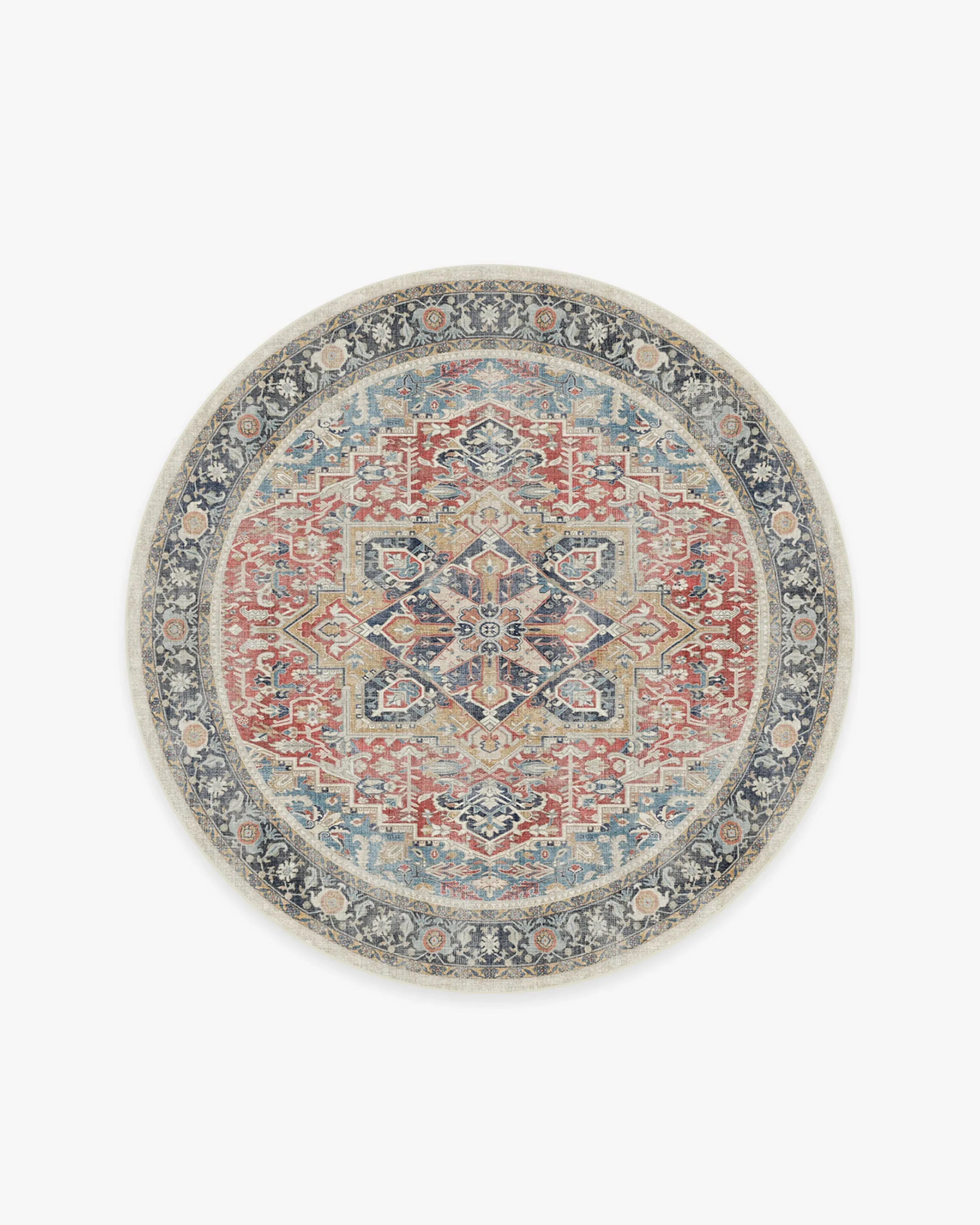 Round Area Rug Machine Washable - Red, Flatwoven