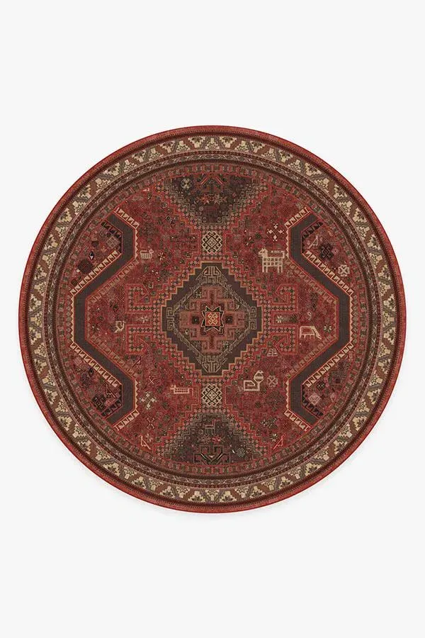 Round Area Rug Machine Washable - Red, Flatwoven