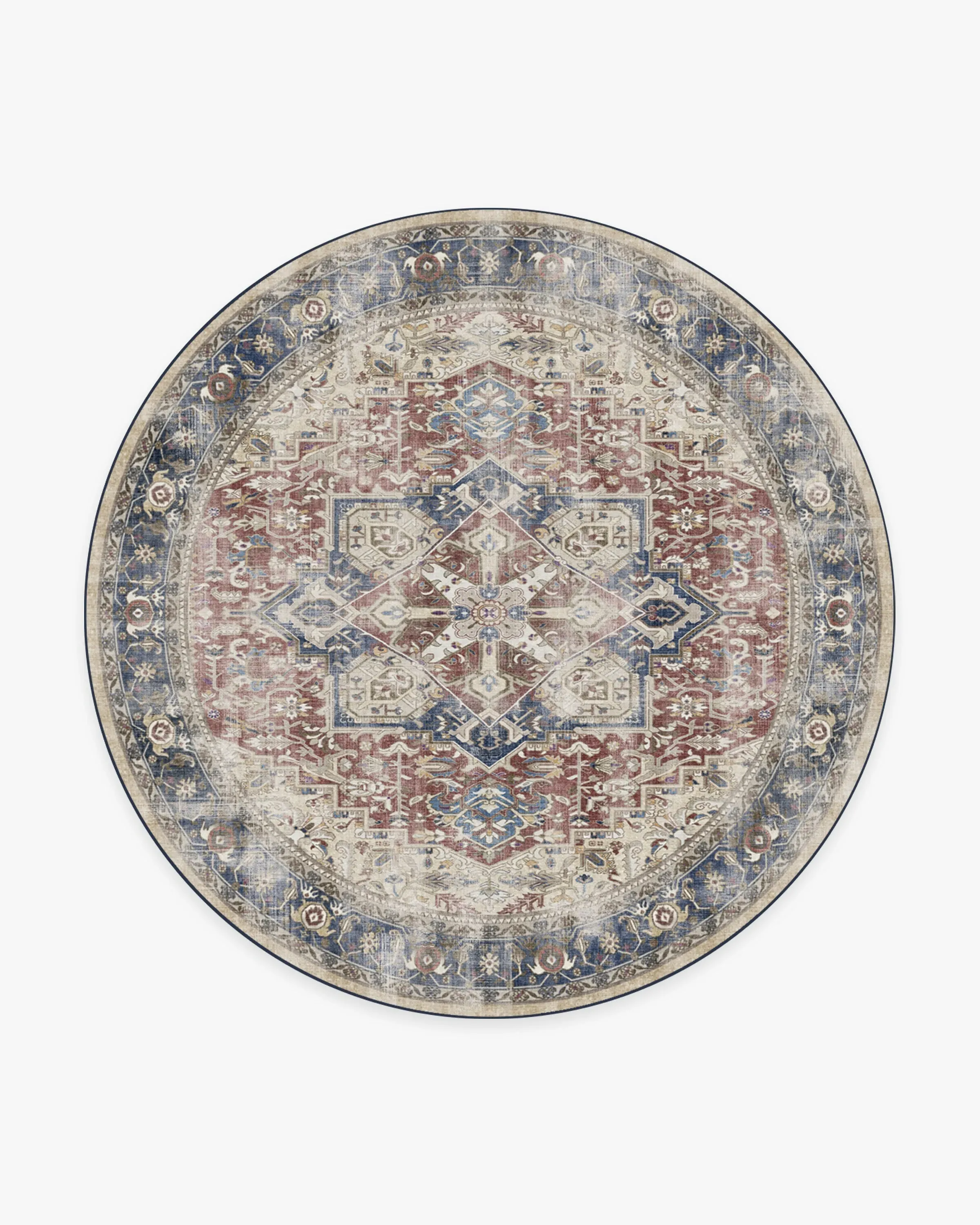 Round Area Rug Machine Washable - Royal Blue, Chenille