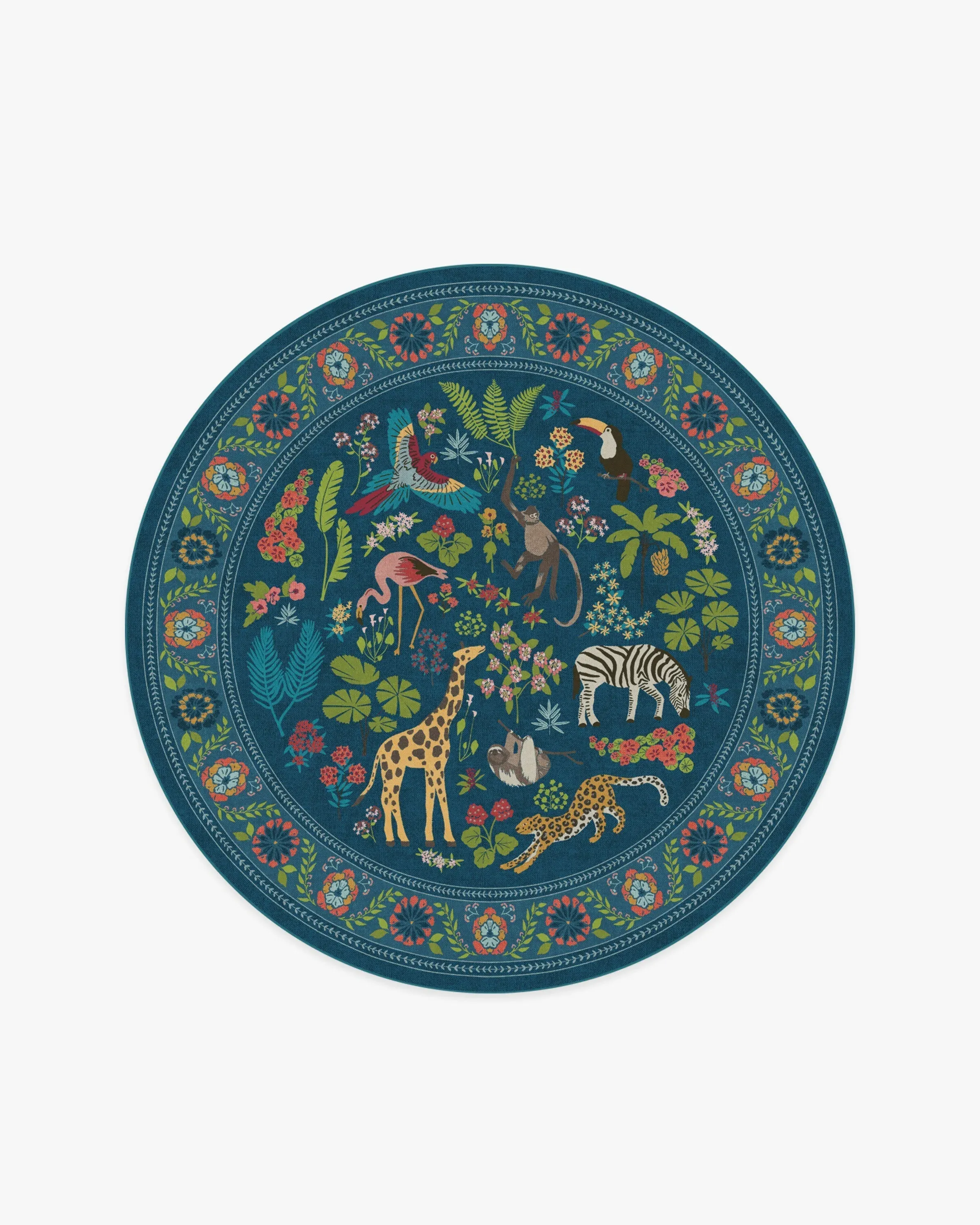 Round Area Rug Machine Washable - Royal Blue