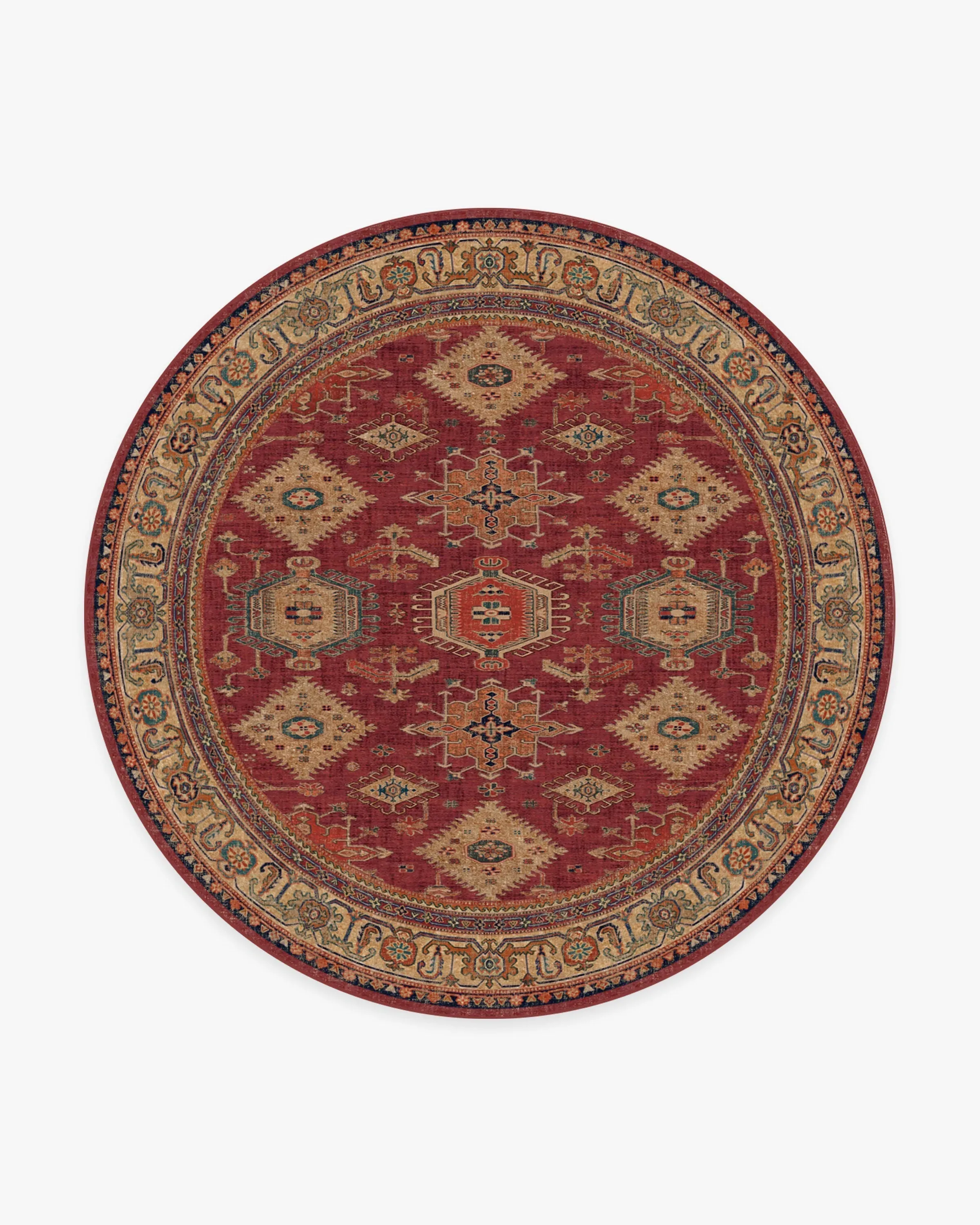 Round Area Rug Machine Washable - Ruby Red
