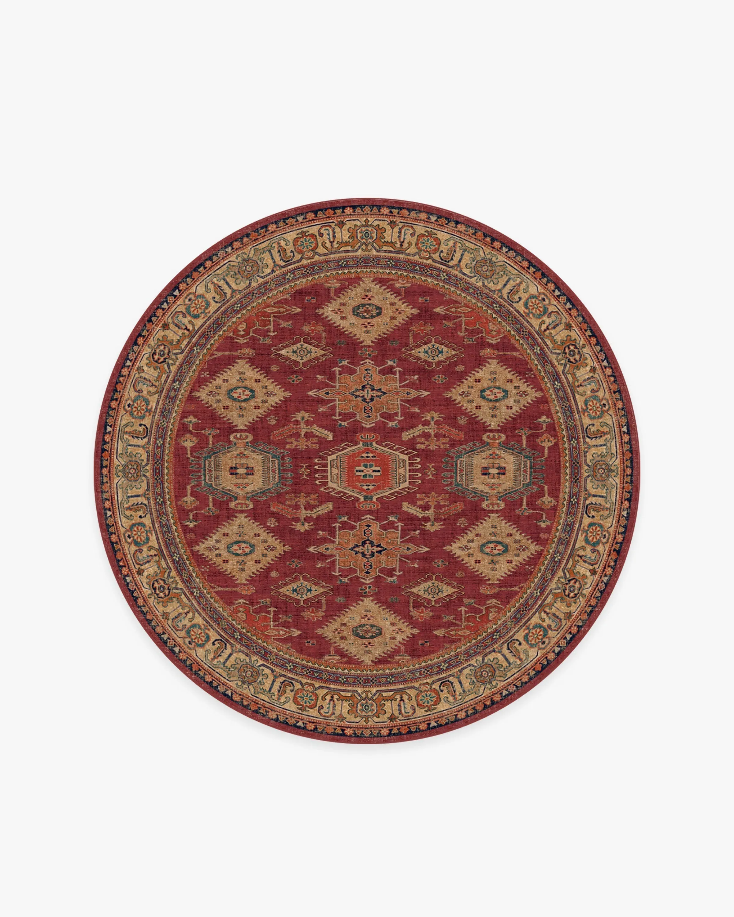 Round Area Rug Machine Washable - Ruby Red