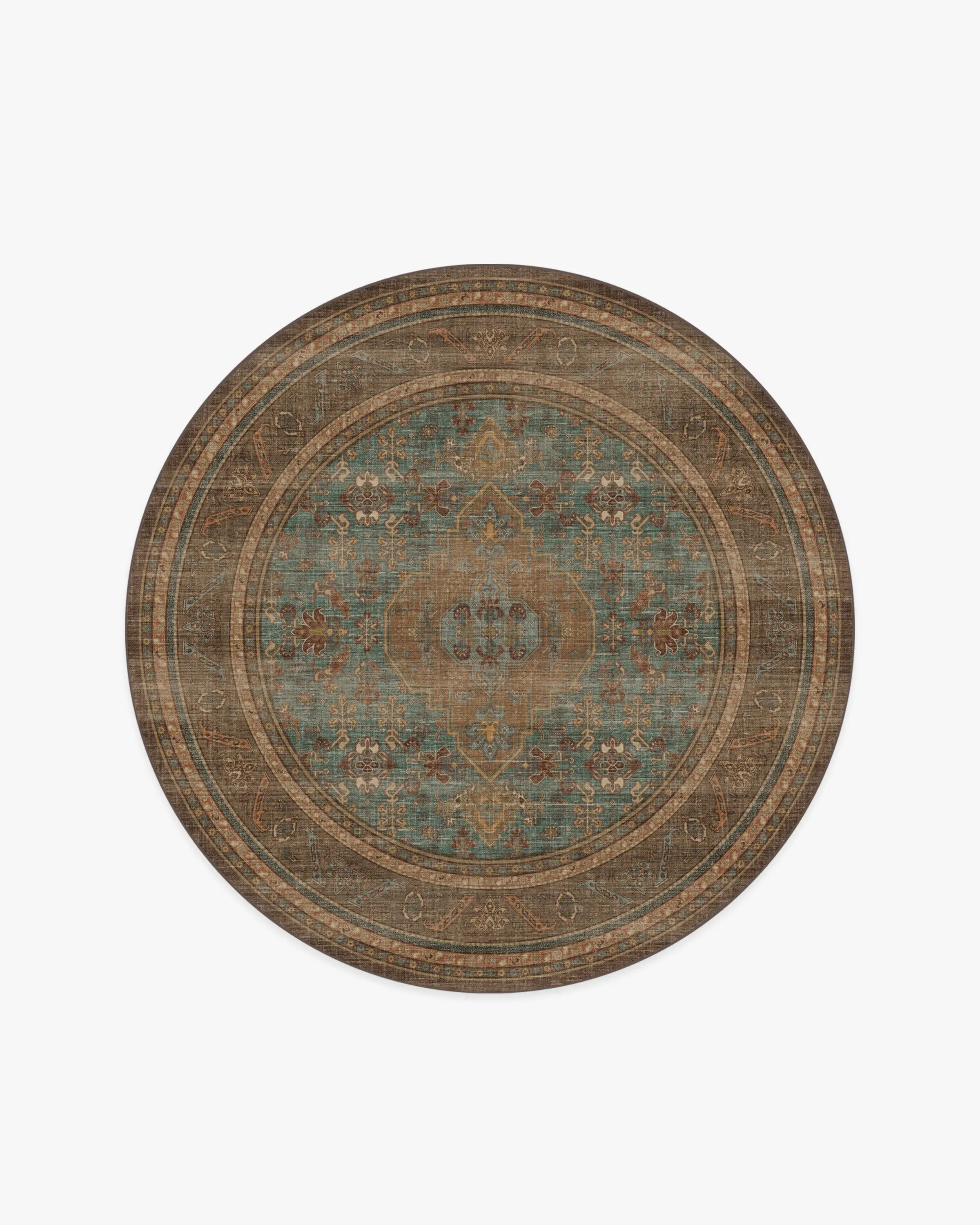Round Area Rug Machine Washable - Teal Blue
