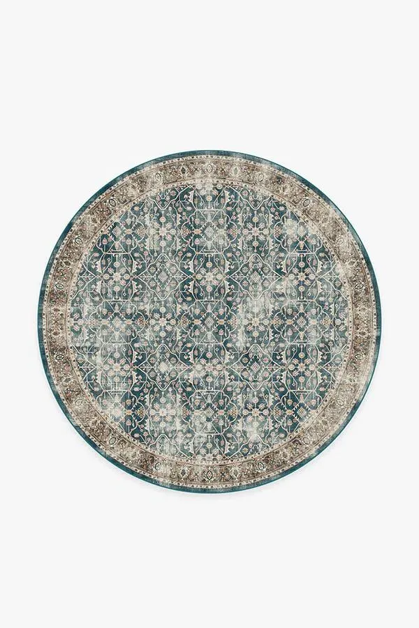 Round Area Rug Machine Washable - Teal Blue