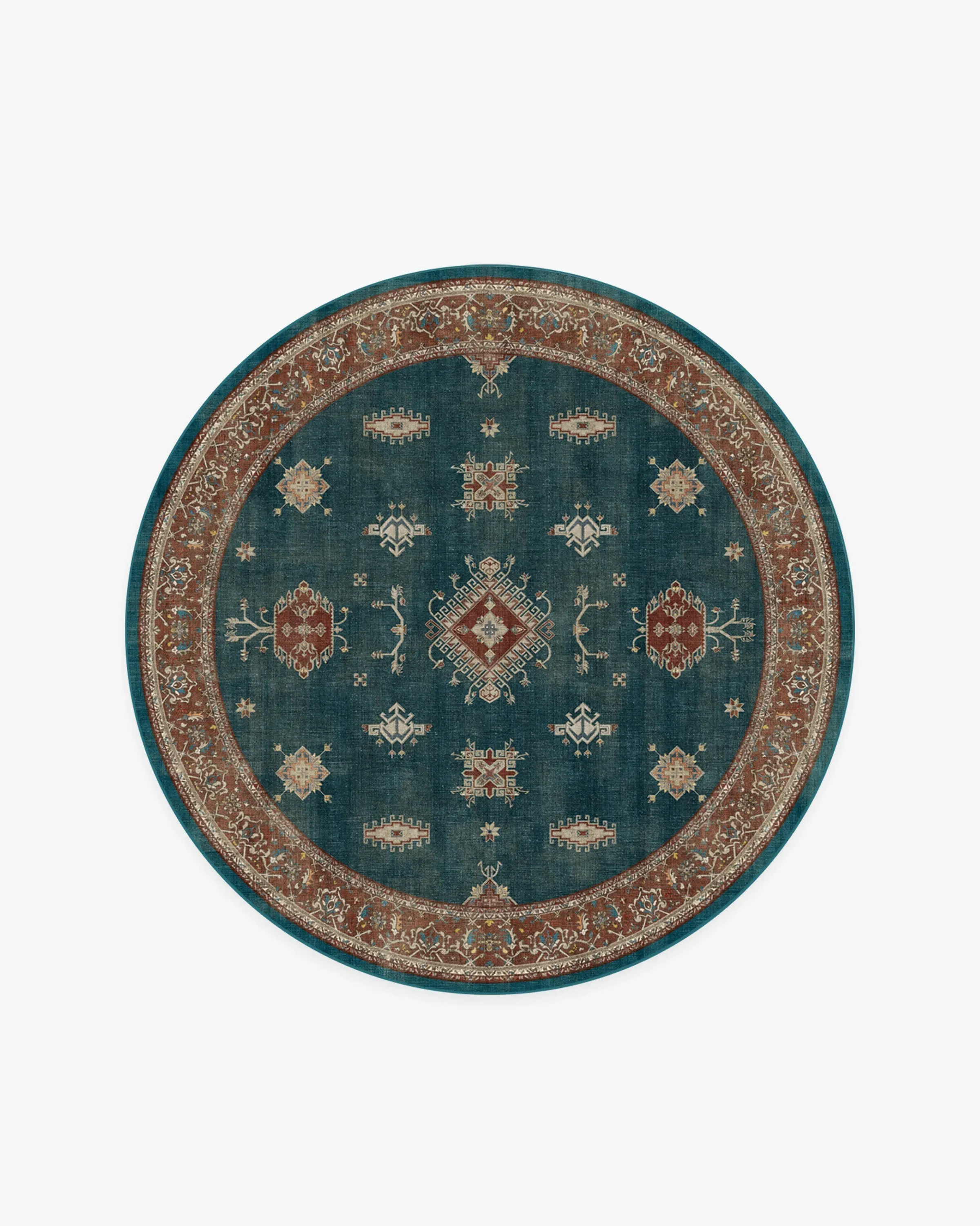 Round Area Rug Machine Washable - Teal Blue