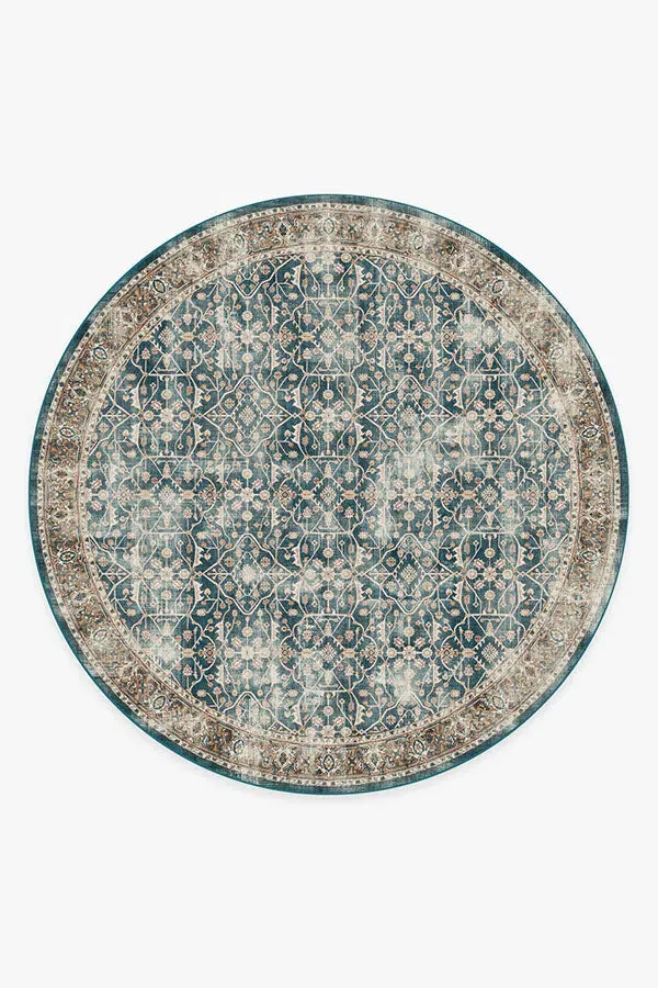 Round Area Rug Machine Washable - Teal Blue