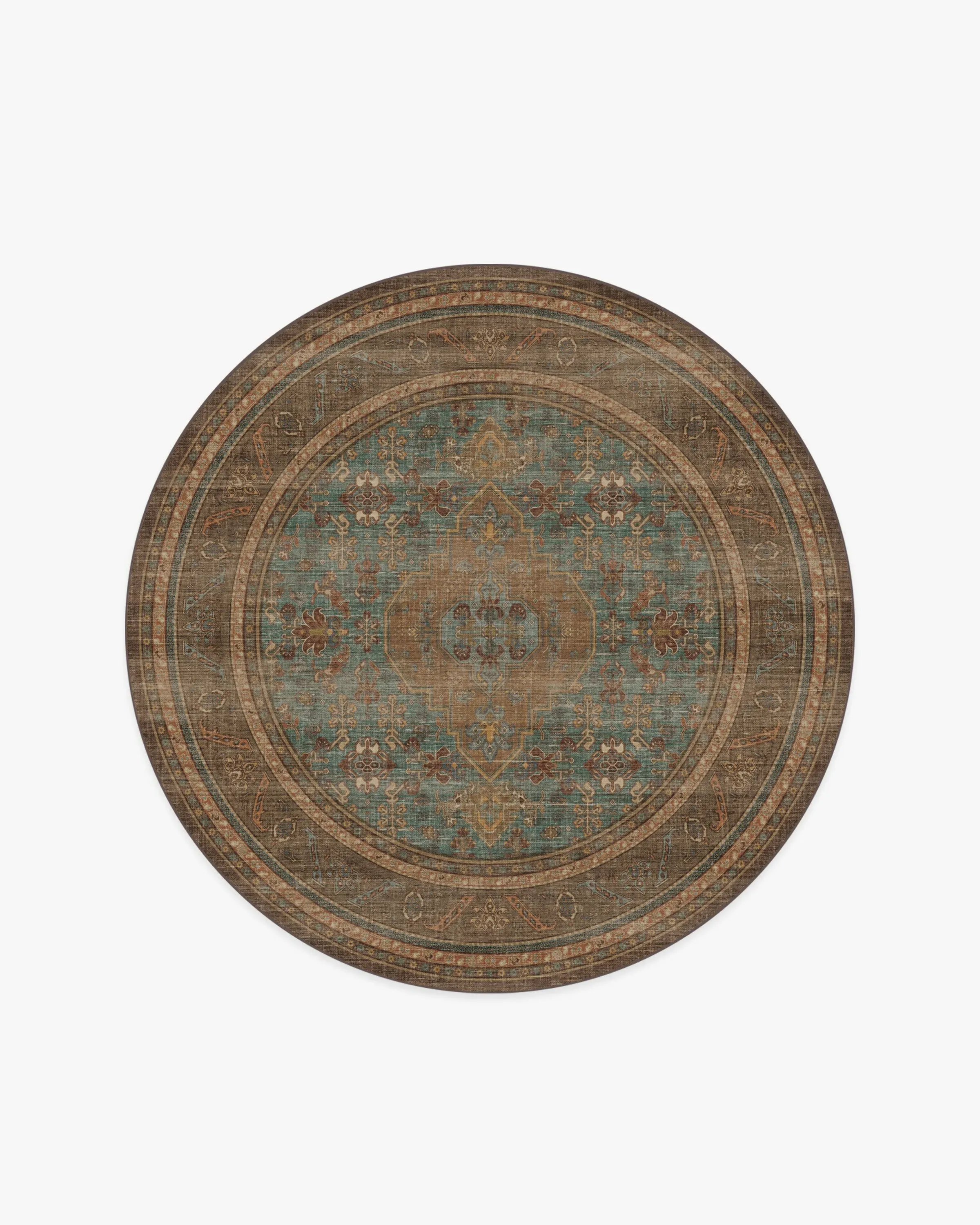 Round Area Rug Machine Washable - Teal Blue
