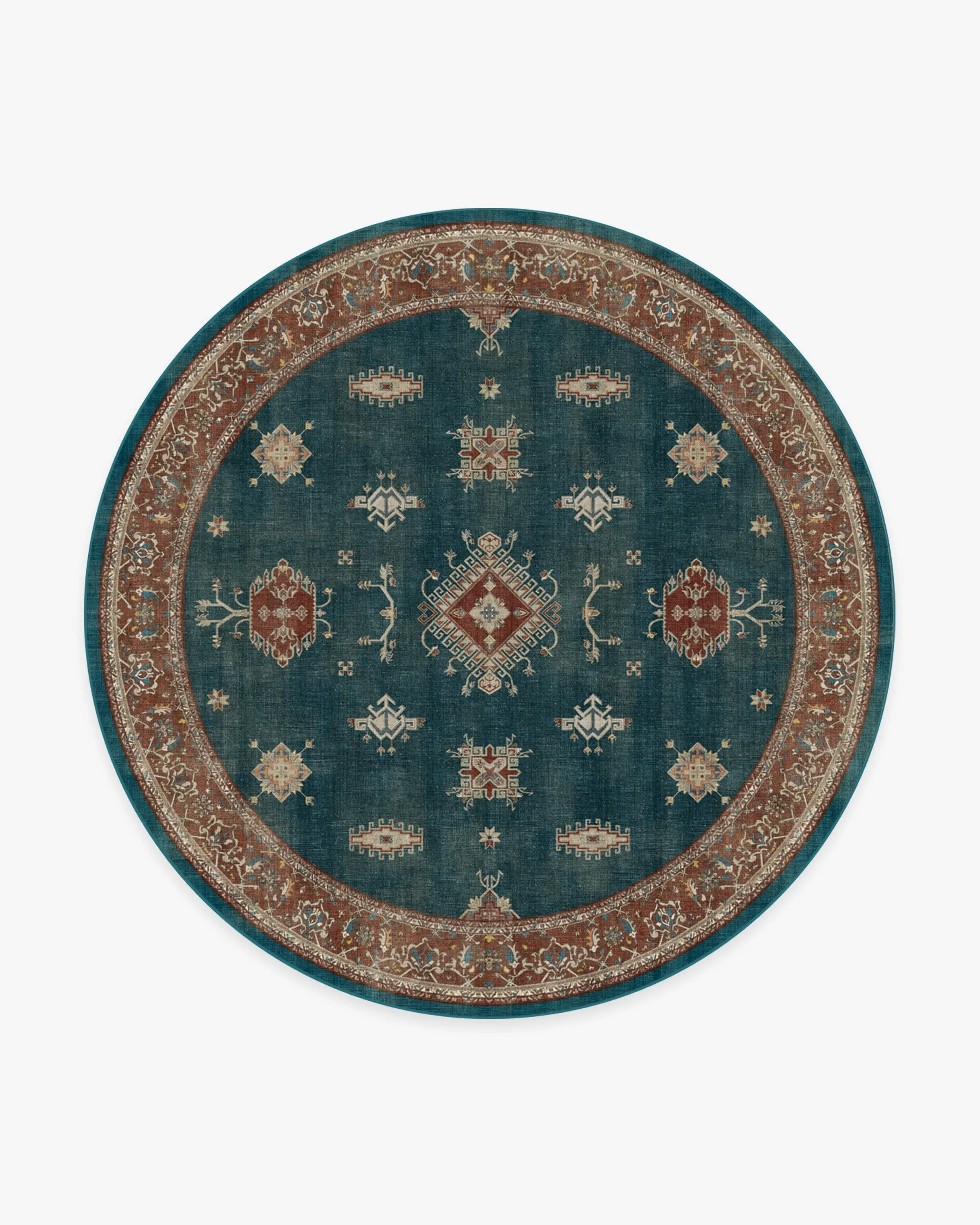 Round Area Rug Machine Washable - Teal Blue