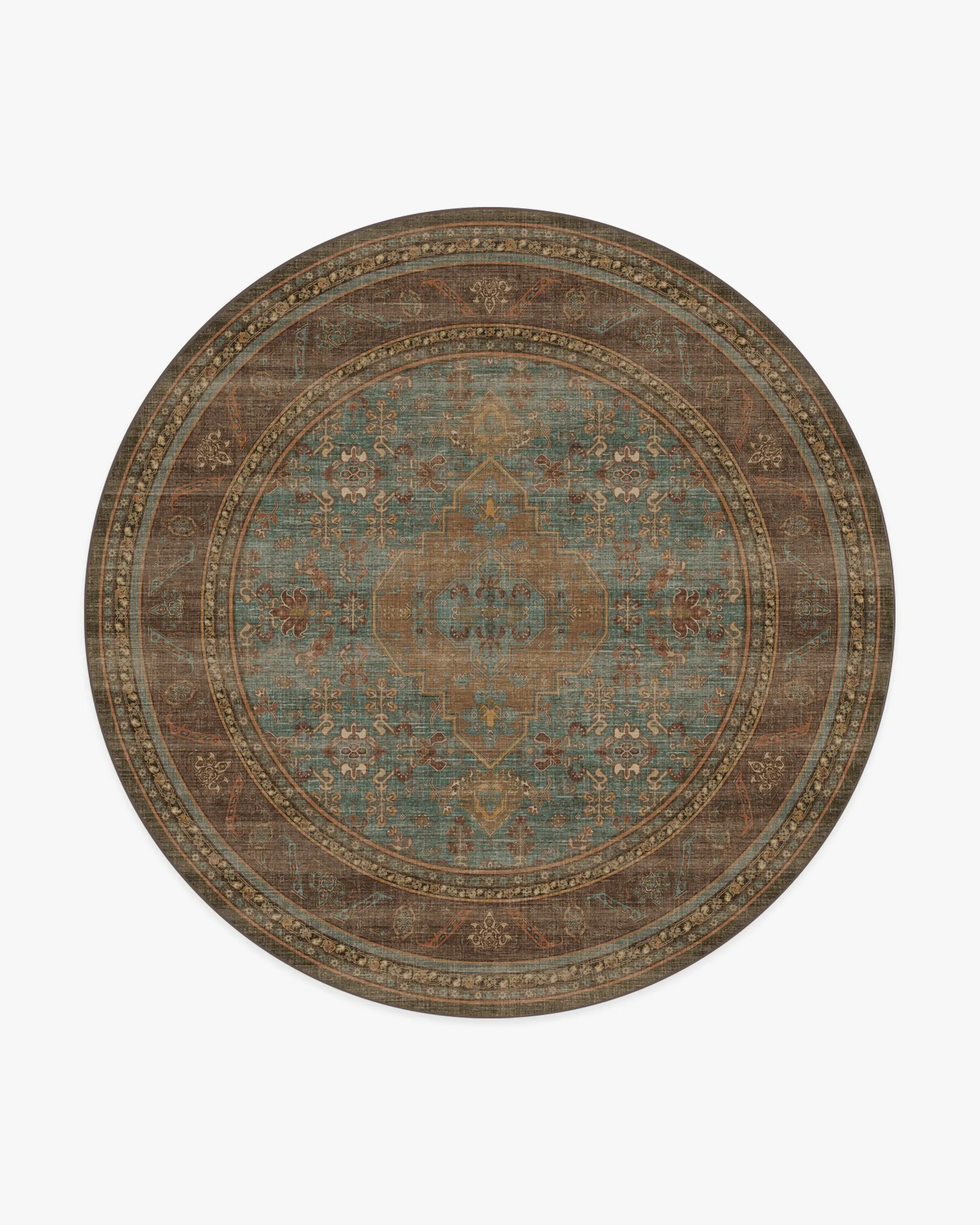 Round Area Rug Machine Washable - Teal Blue