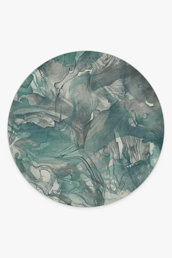 Round Area Rug Machine Washable - Teal Grey