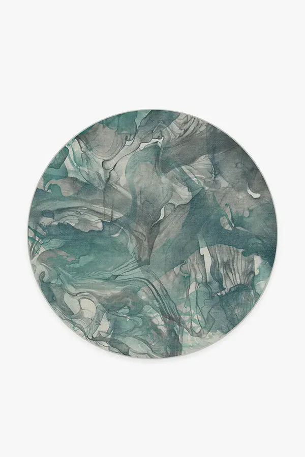 Round Area Rug Machine Washable - Teal Grey