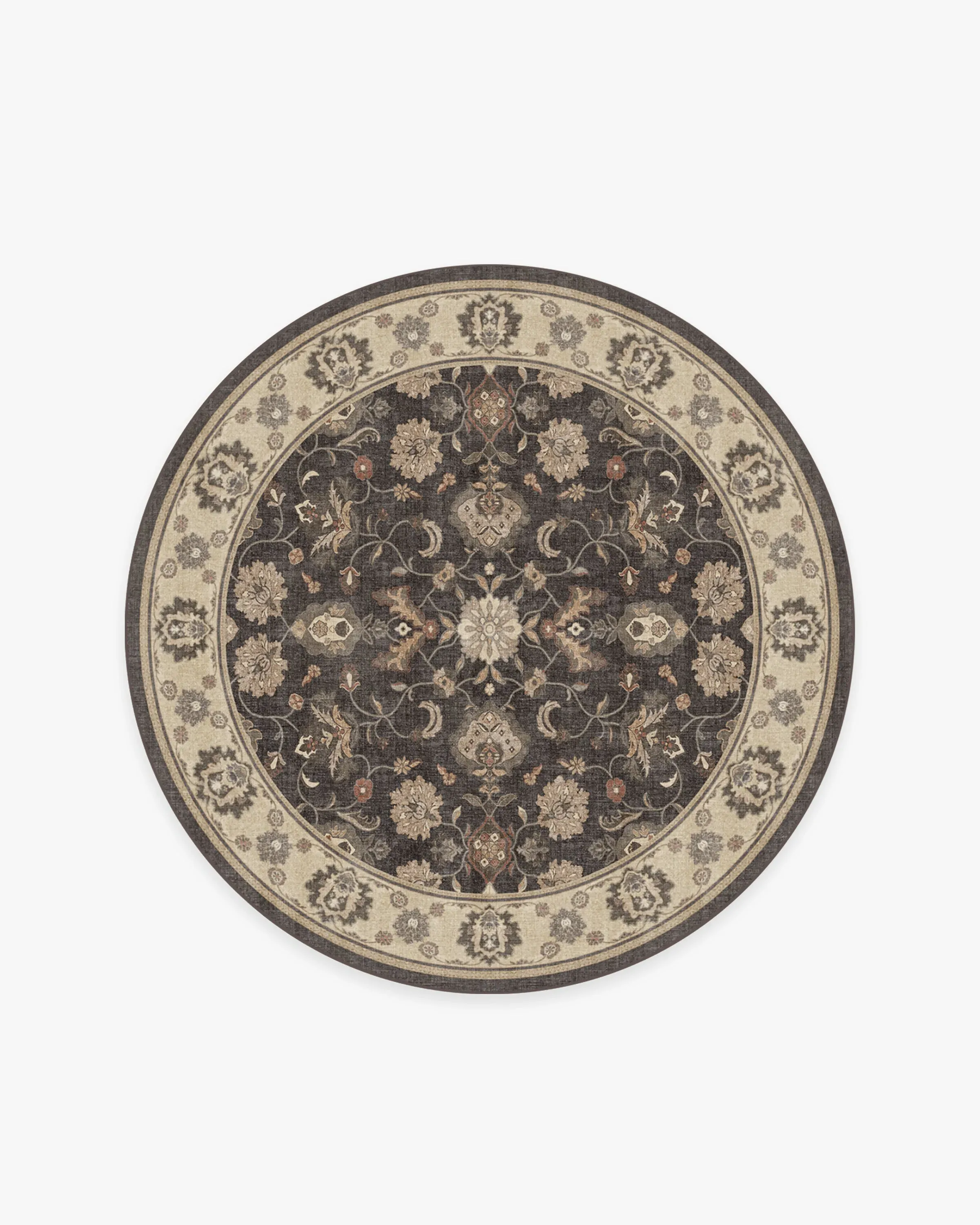 Round Flatwoven Area Rug - Black, Chenille