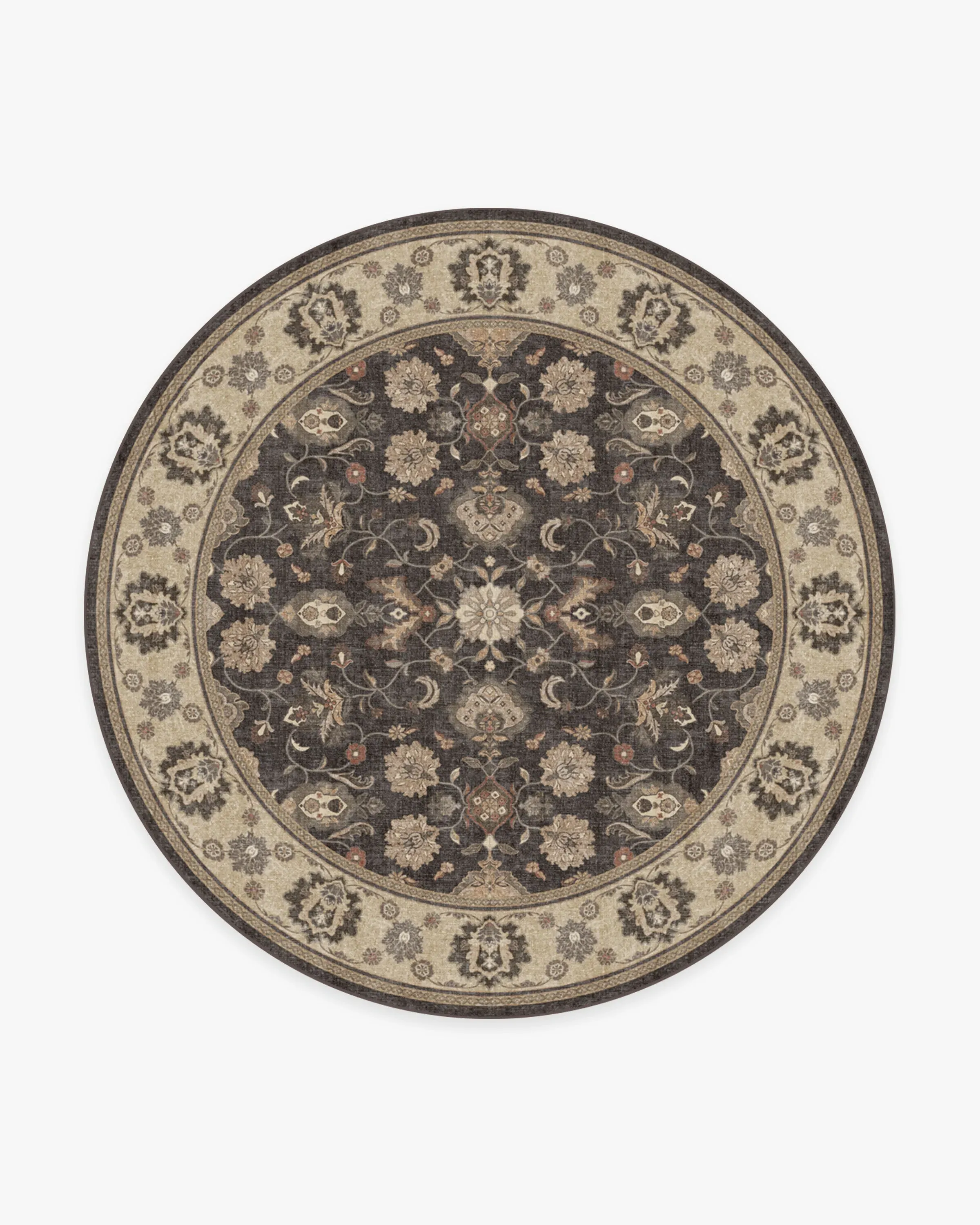 Round Flatwoven Area Rug - Black, Chenille