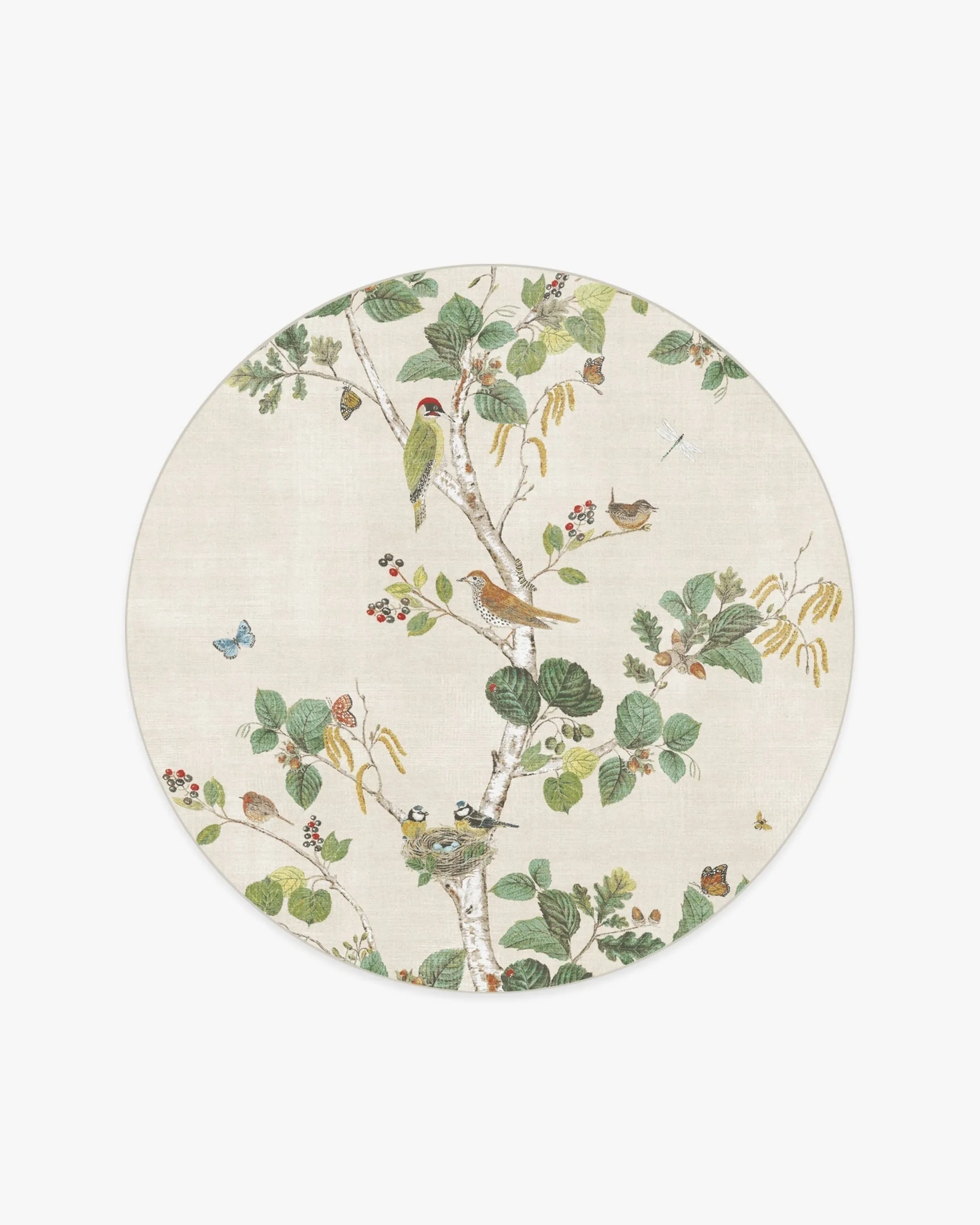 Round Flatwoven Area Rug Machine Washable - Cream