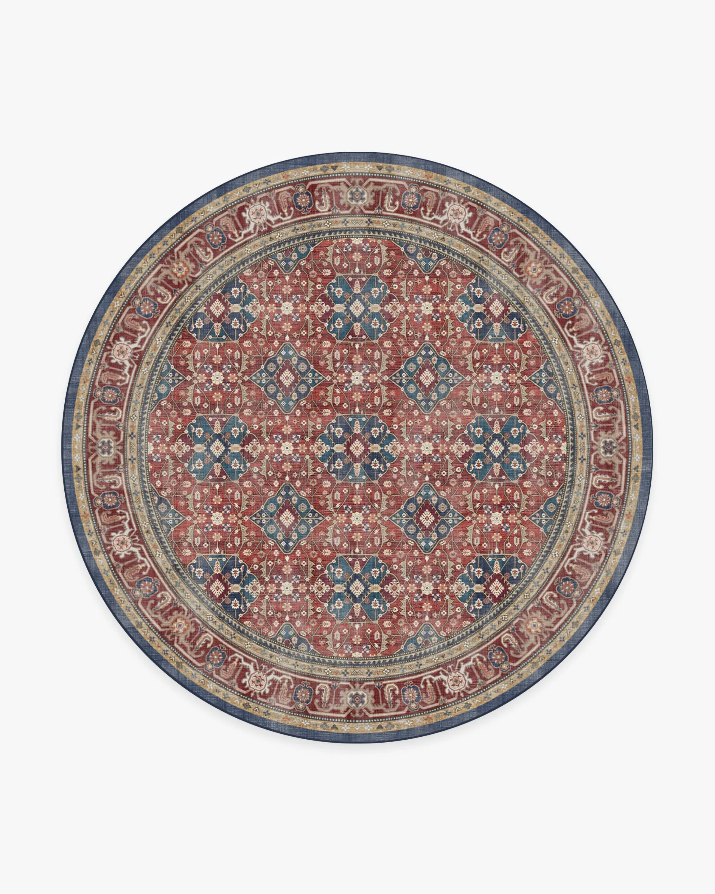 Round Flatwoven Area Rug Machine Washable - Red