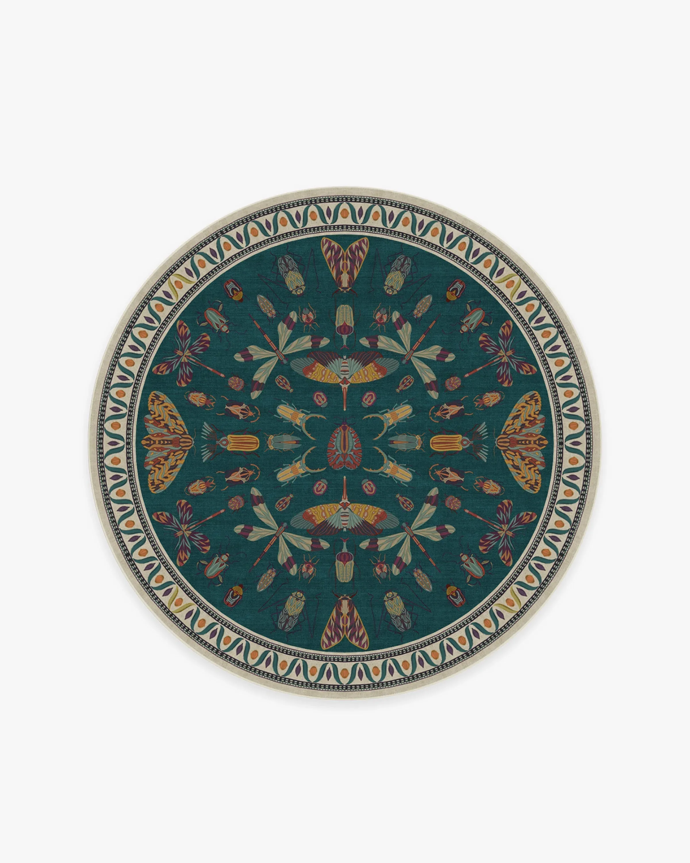 Round Flatwoven Area Rug Machine Washable - Teal