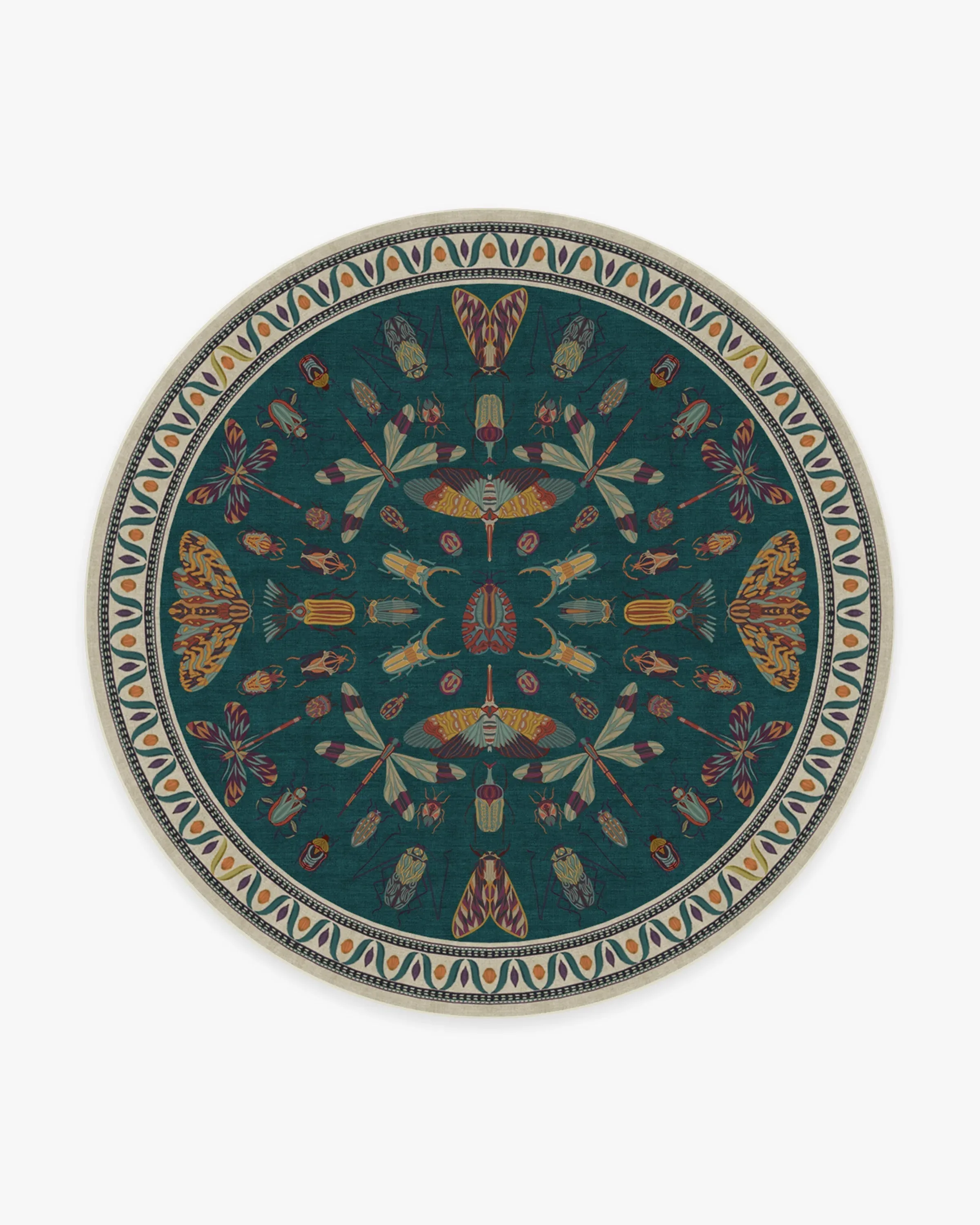 Round Flatwoven Area Rug Machine Washable - Teal