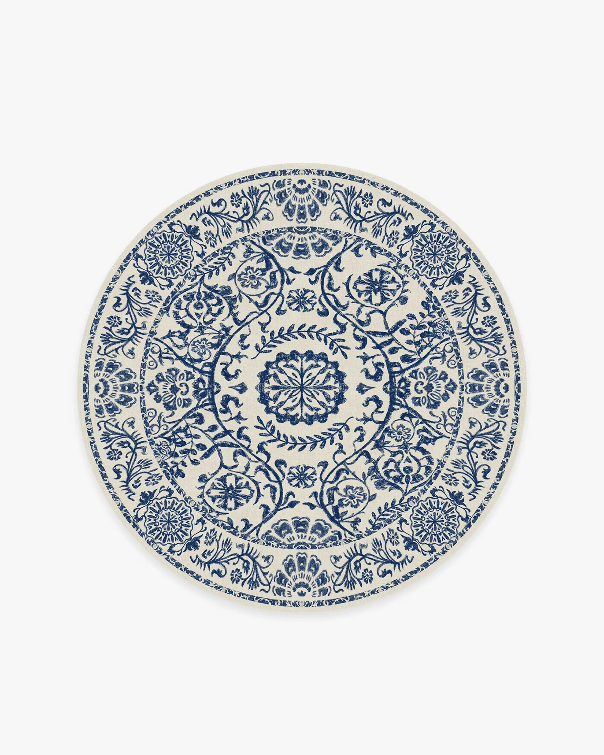 Round Flatwoven Rug Machine Washable - Blue, Chenille