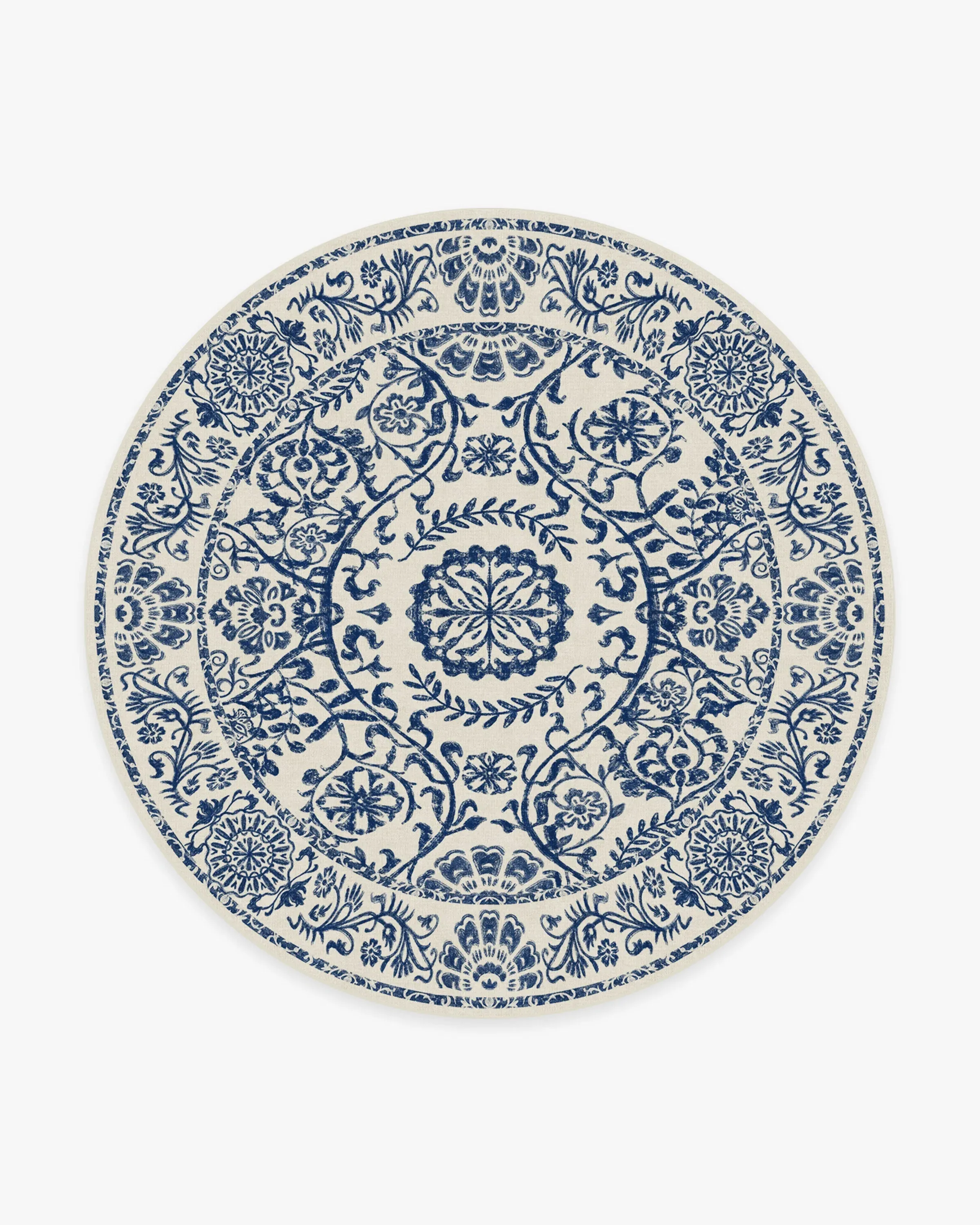 Round Flatwoven Rug Machine Washable - Blue, Chenille