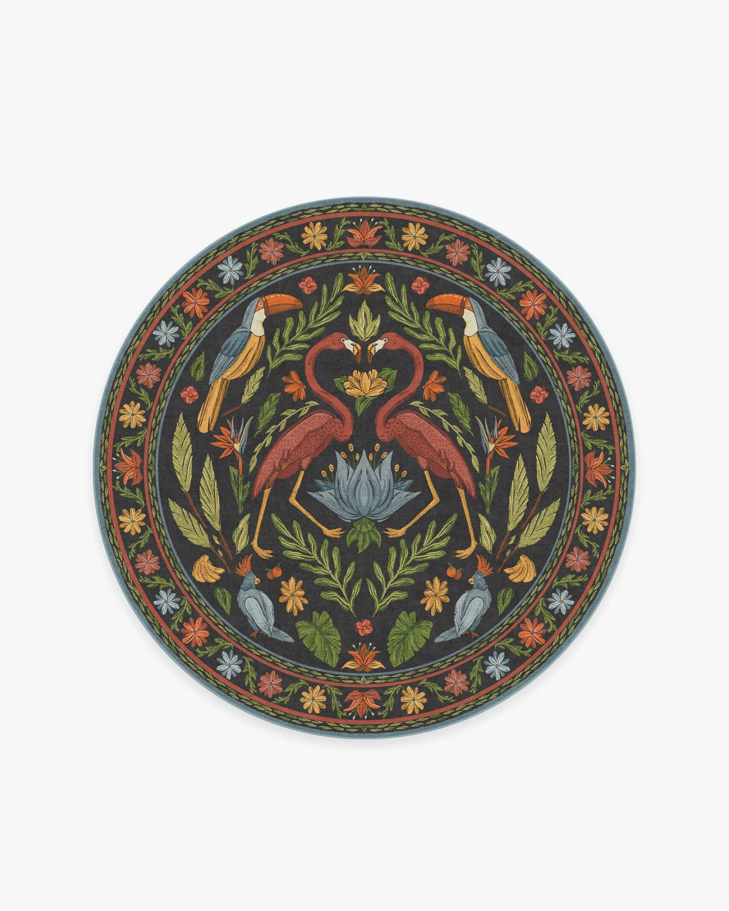 Round Flatwoven Rug Machine Washable - Multi, Chenille