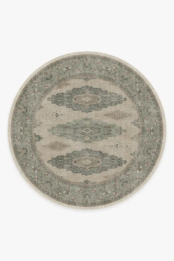 Round Flatwoven Rug Machine Washable - Sage, Chenille