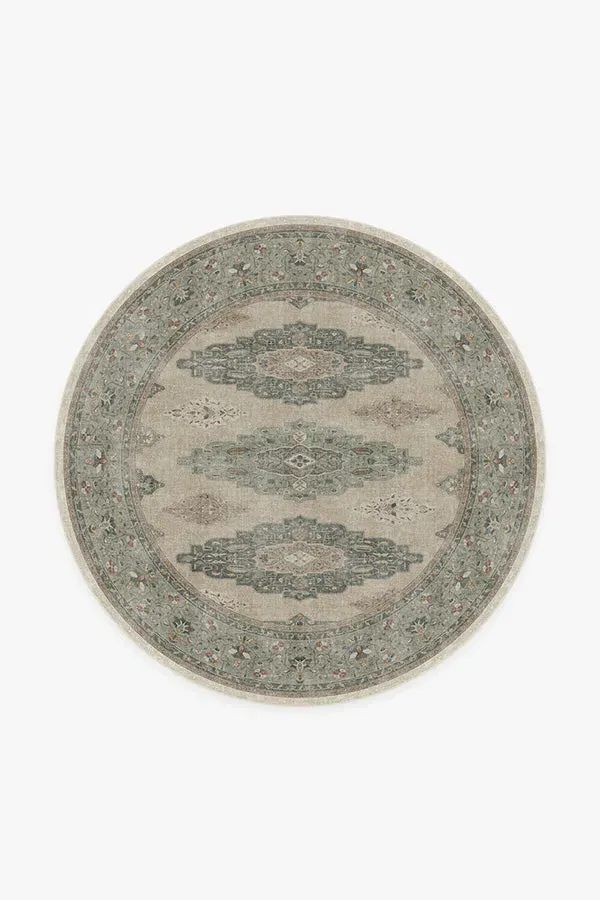 Round Flatwoven Rug Machine Washable - Sage, Chenille