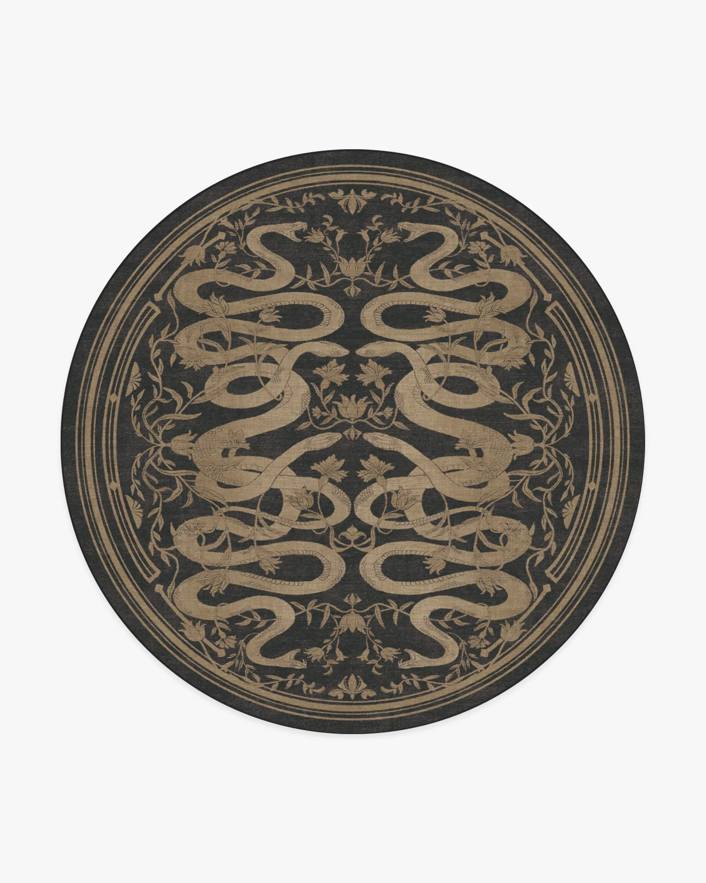 Round Machine Washable Area Rug - Black